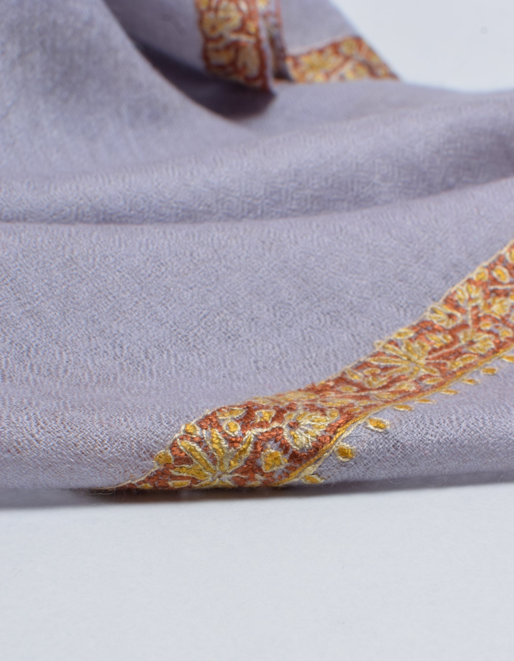 Cool Grey Handwoven Sozni Border Embroidered Cashmere Pashmina Shawl - Kashmir Box