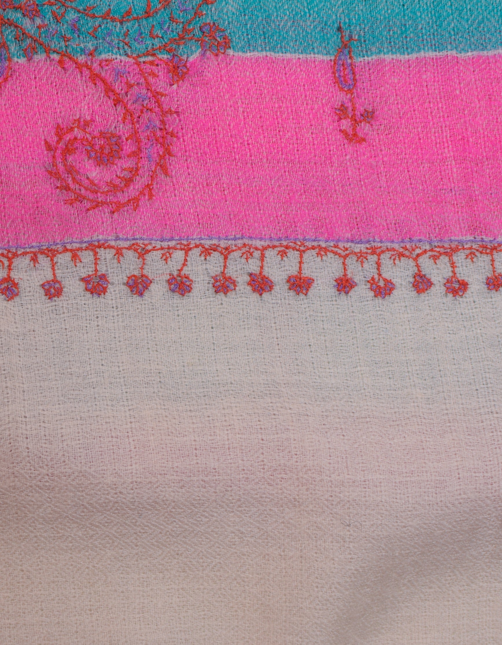 Cream Handwoven Dual Pattern Embroidered Cashmere Pashmina Stole - Kashmir Box