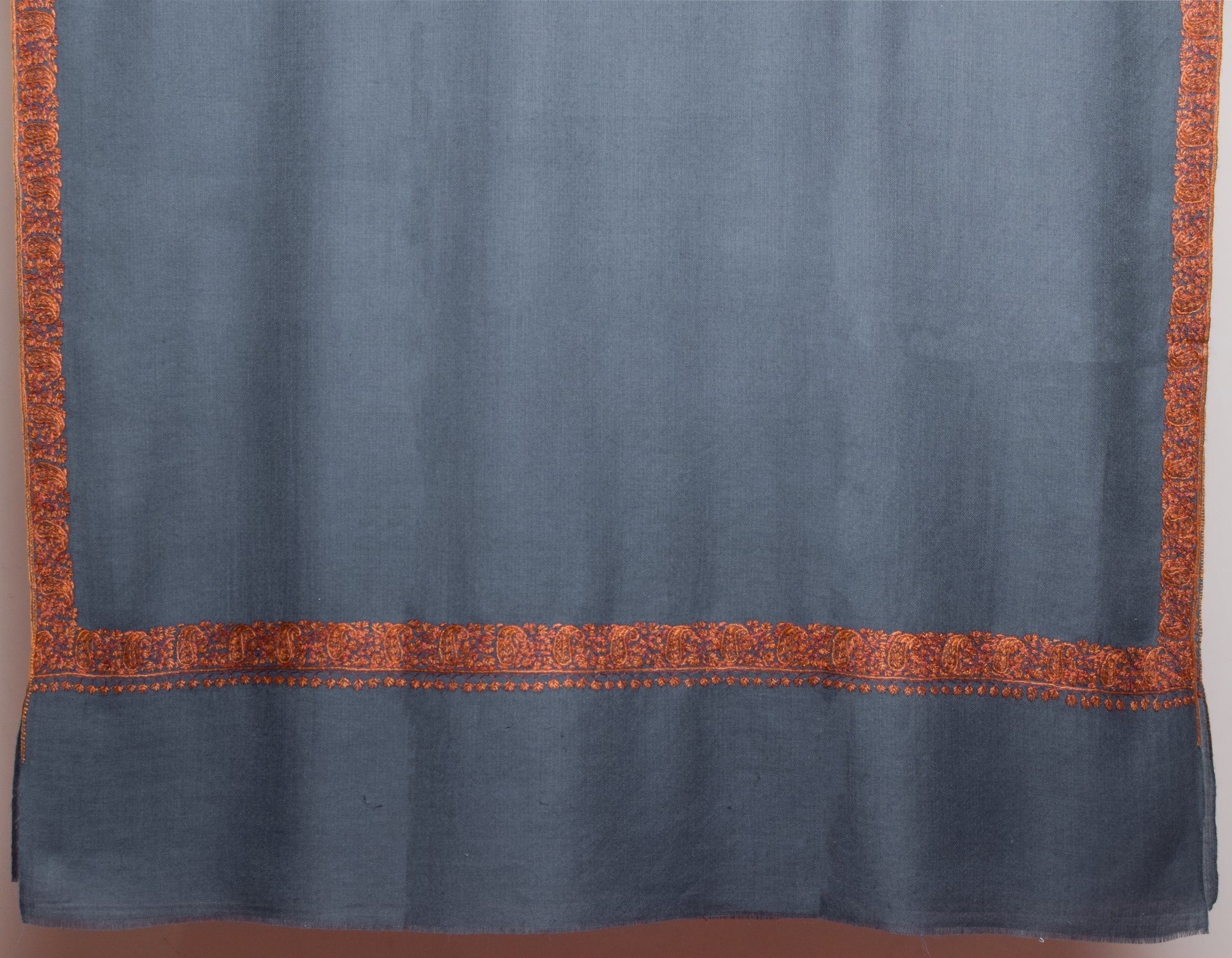 Cadet Grey Handwoven Border Embroidered Cashmere Pashmina Shawl - Kashmir Box
