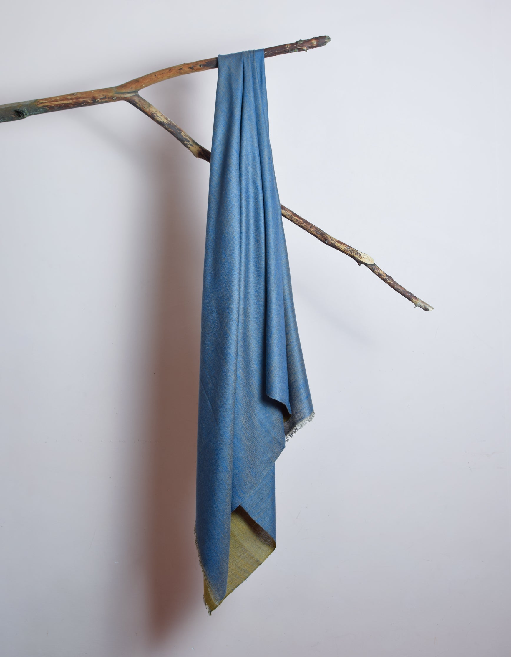Kashmir-Blue Mustard Handwoven Reversible Cashmere Pashmina Shawl - Kashmir Box
