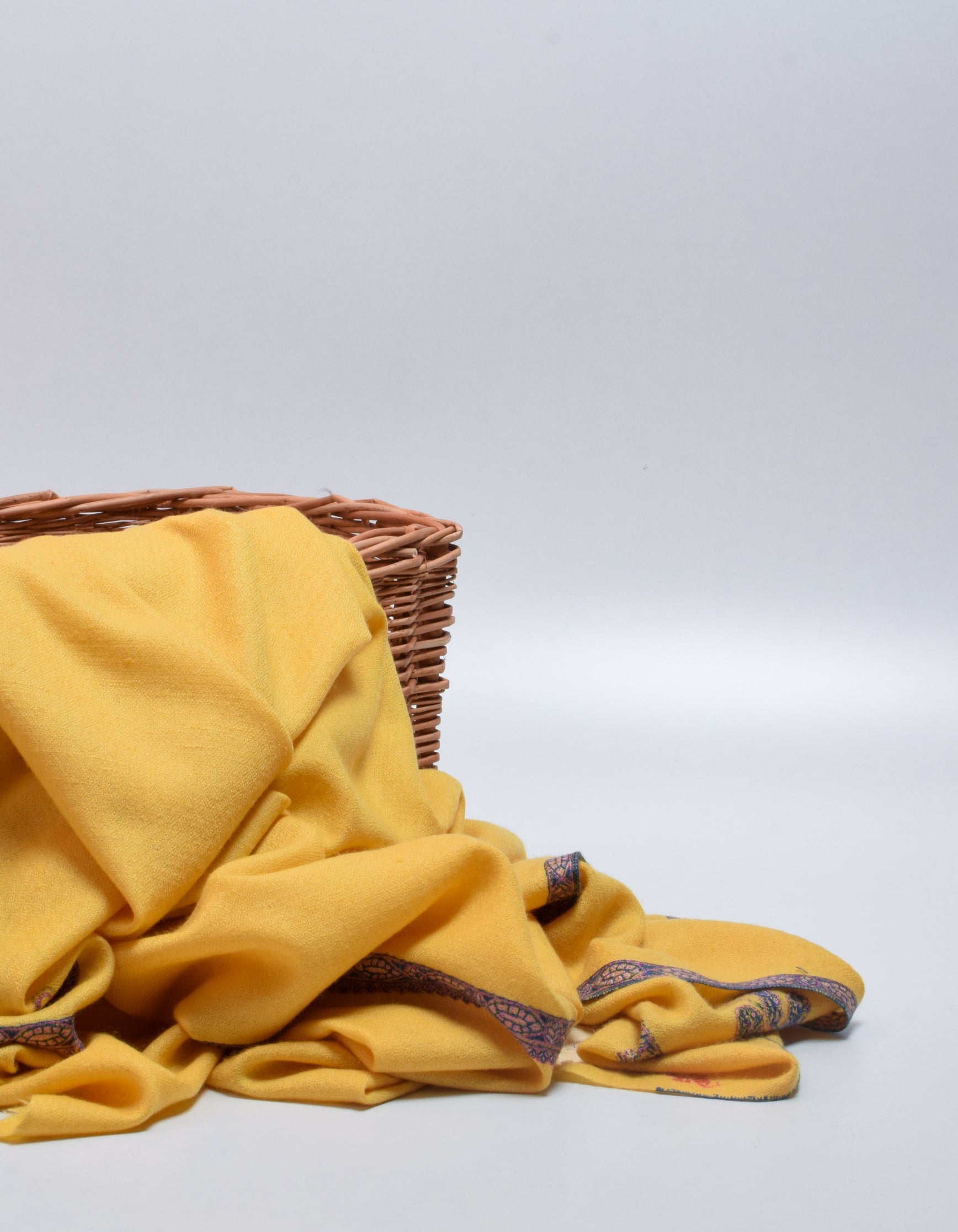 Sunshine Yellow Handwoven Sozni Embroidered Cashmere Pashmina Shawl - Kashmir Box
