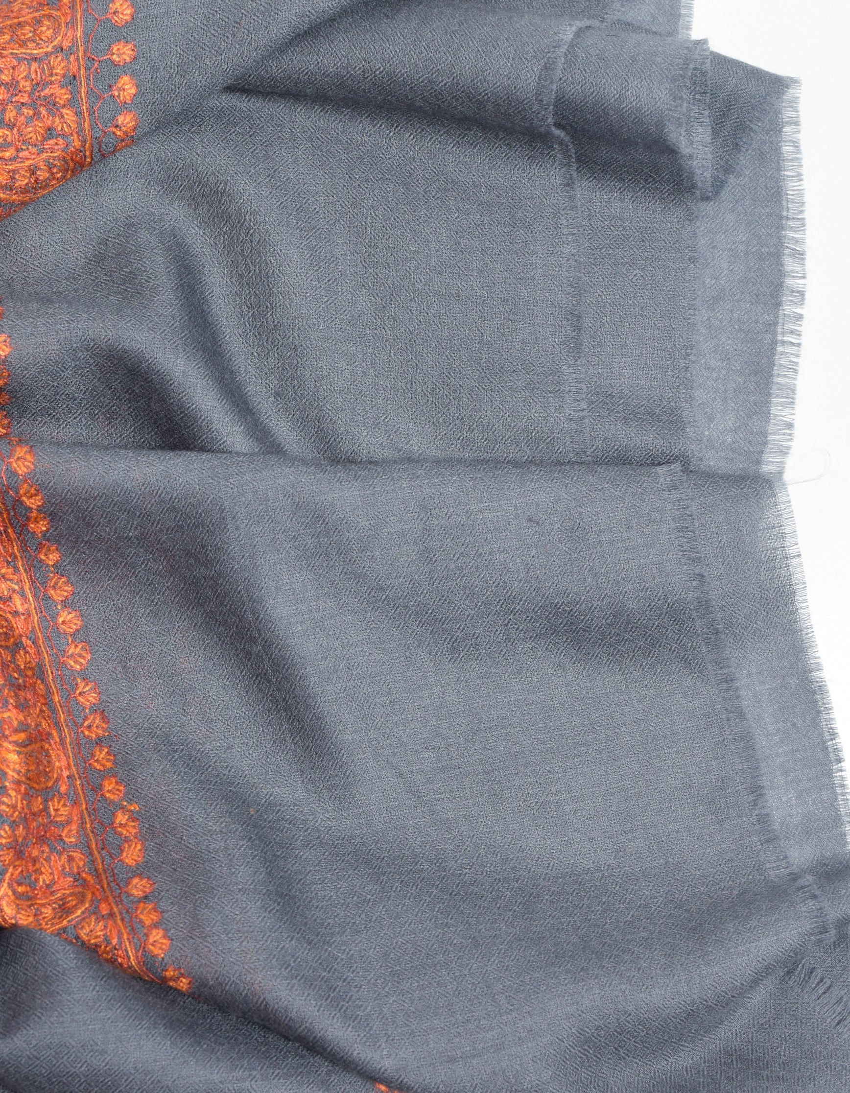 Cadet Grey Handwoven Border Embroidered Cashmere Pashmina Shawl - Kashmir Box
