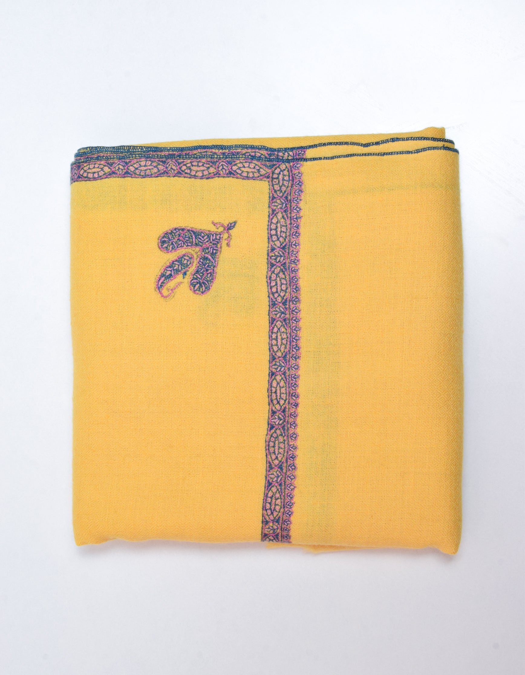 Sunshine Yellow Handwoven Sozni Embroidered Cashmere Pashmina Shawl - Kashmir Box