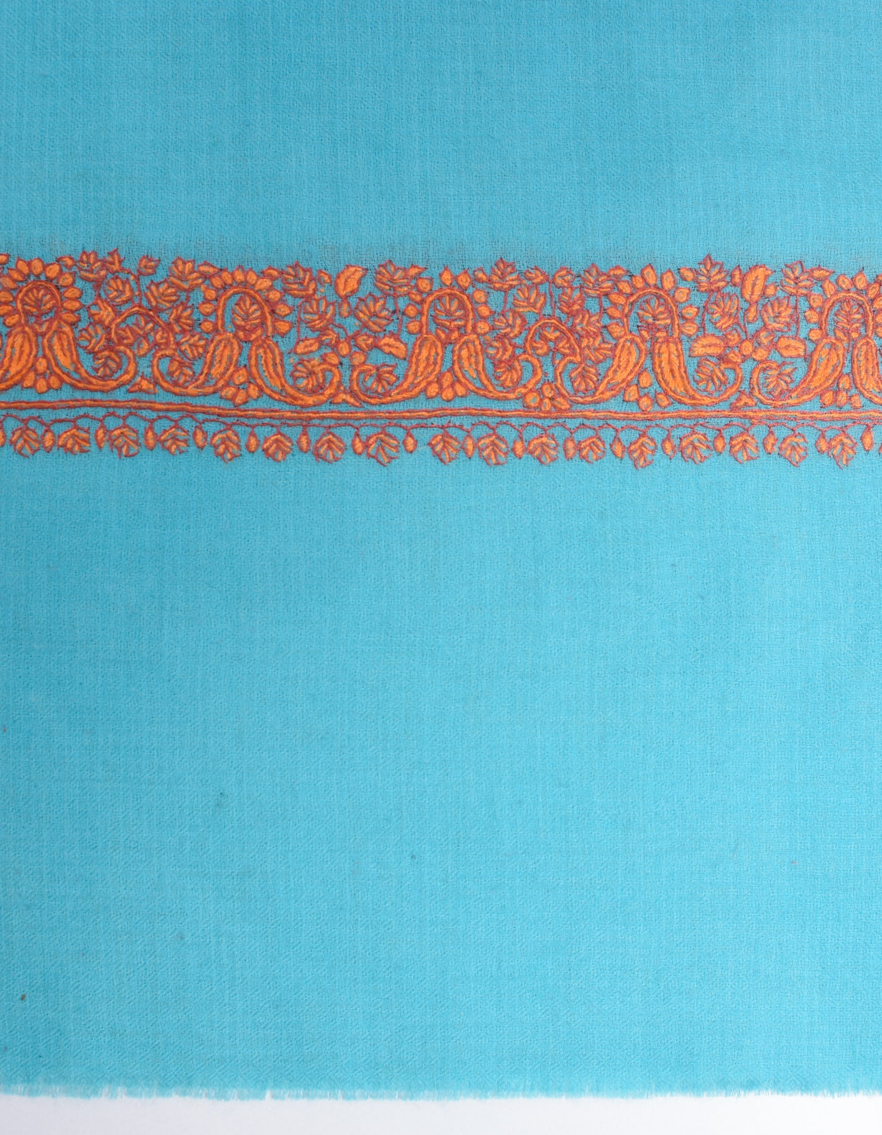 Aqua Blue Handwoven Border Embroidered Cashmere Pashmina Shawl - Kashmir Box