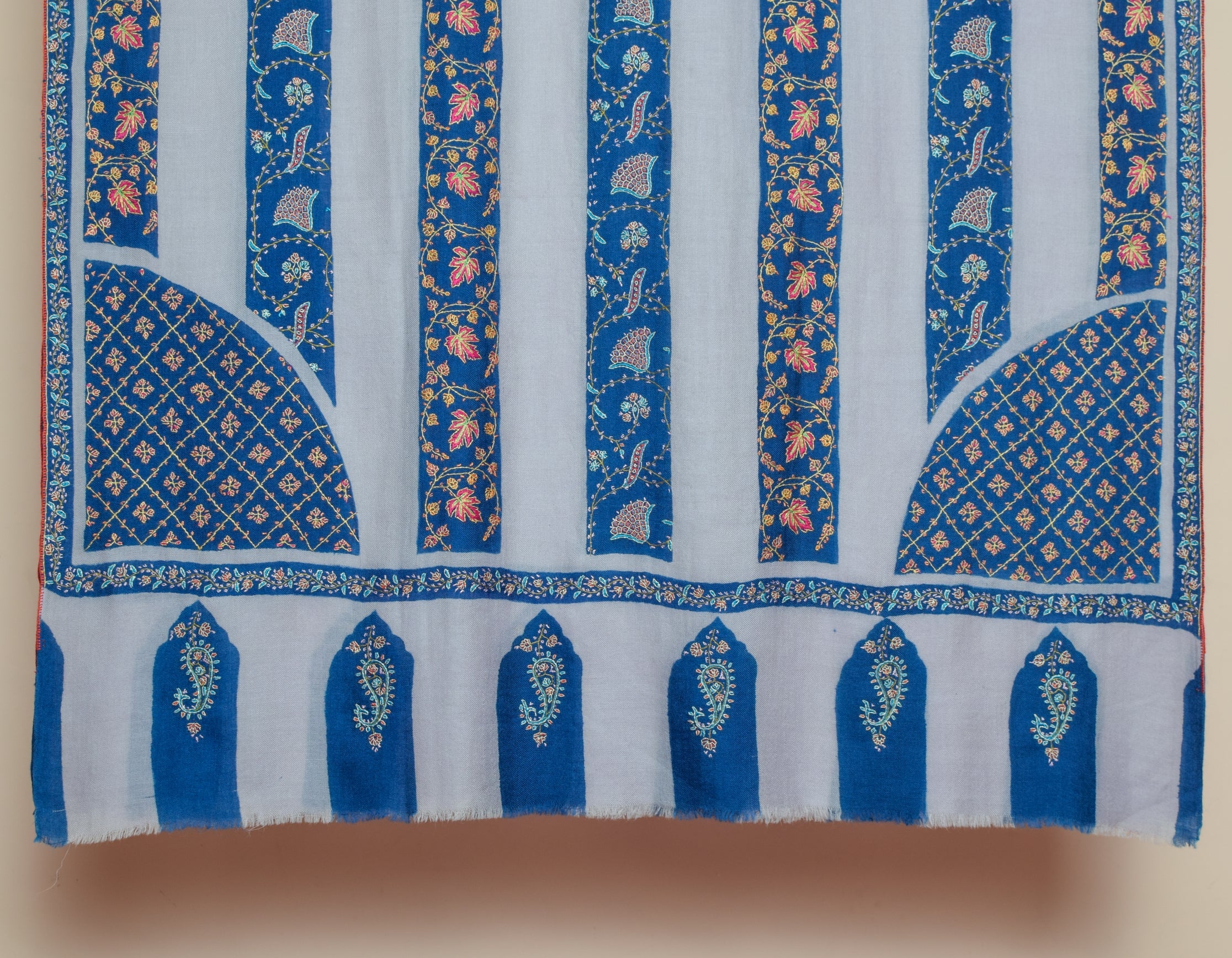 Modern Circle Stripes Handwoven Embroidered Cashmere Pashmina Shawl - Kashmir Box
