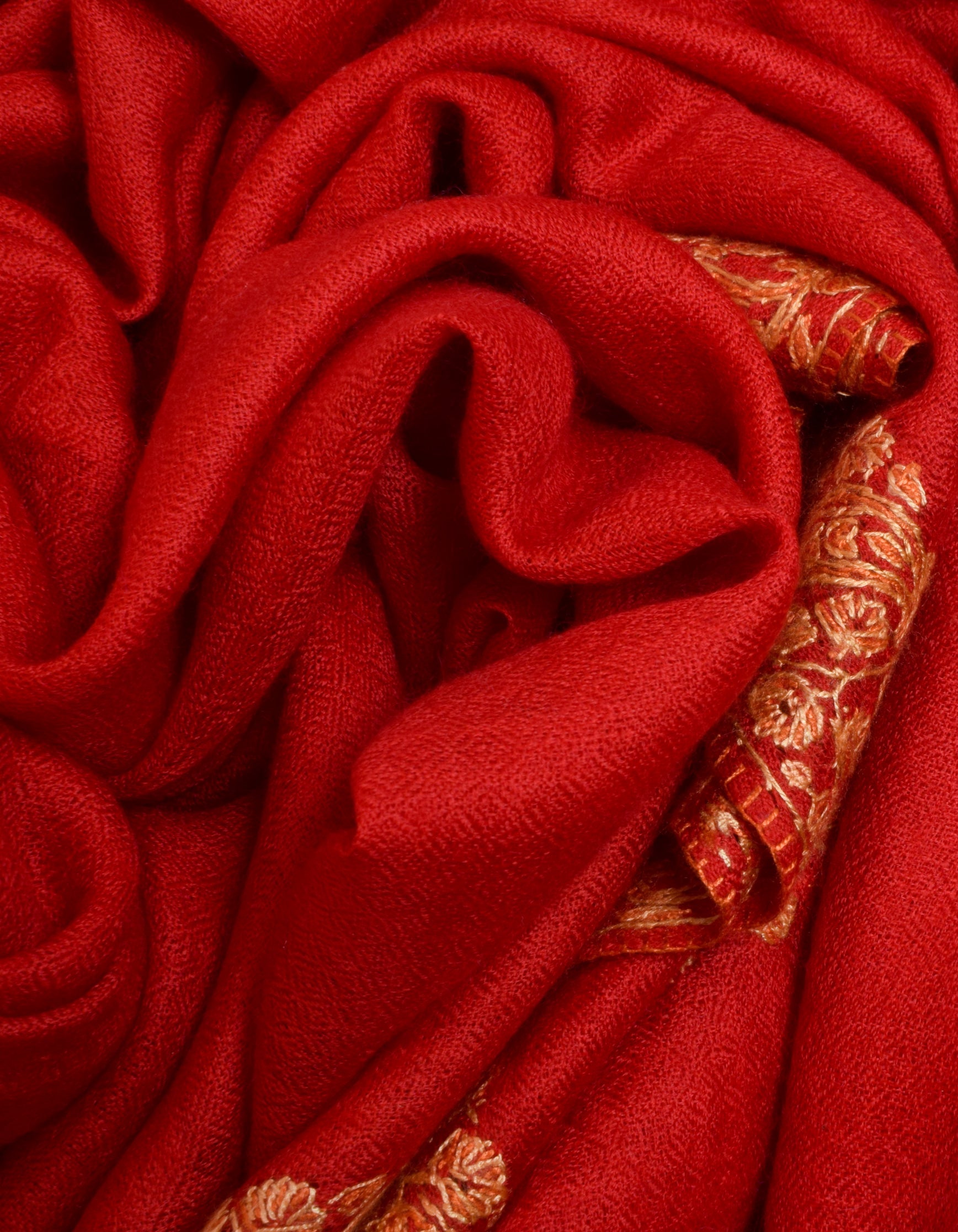 Scarlet Red Handwoven Border Embroidered Cashmere Pashmina Shawl - Kashmir Box