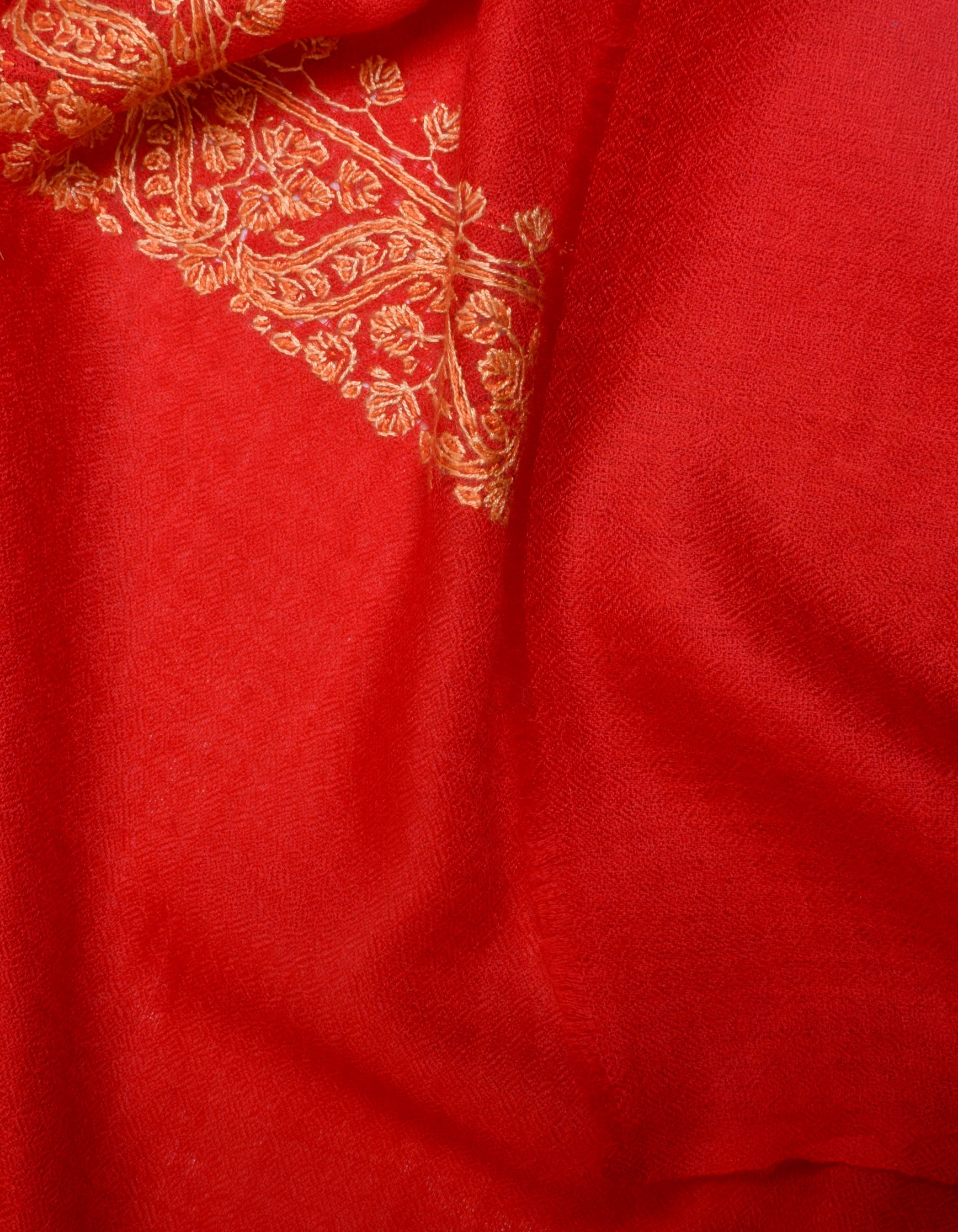 Scarlet Red Handwoven Border Embroidered Cashmere Pashmina Shawl - Kashmir Box