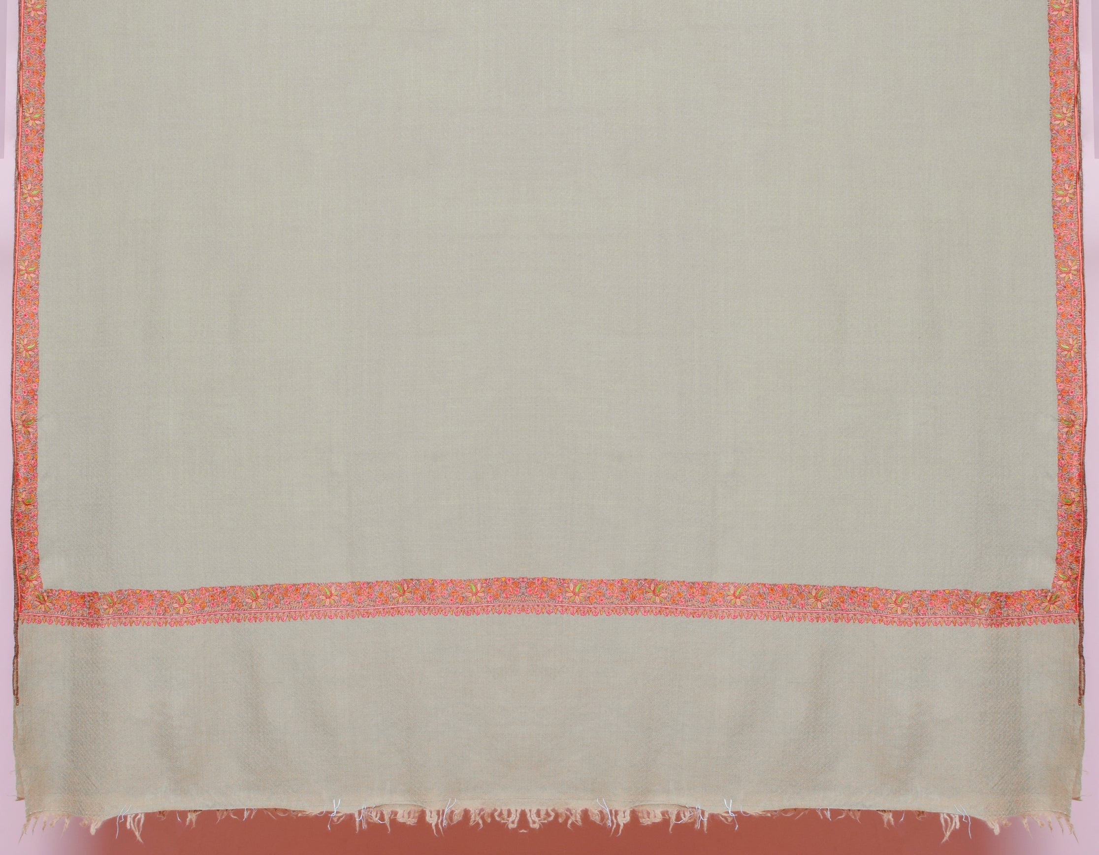 Light Sand Brown Handwoven Sozni Border Embroidered Cashmere Pashmina Shawl