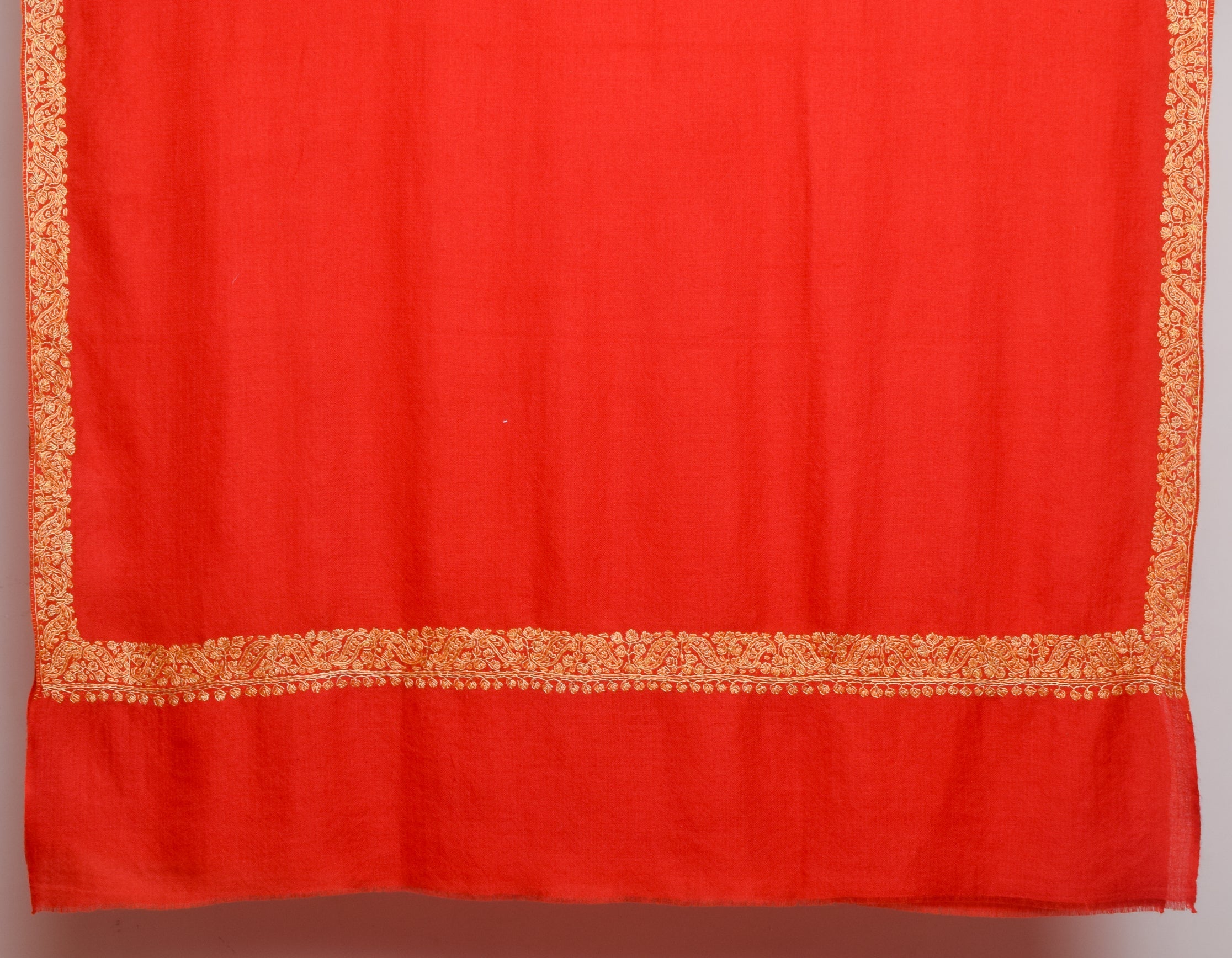 Scarlet Red Handwoven Border Embroidered Cashmere Pashmina Shawl - Kashmir Box