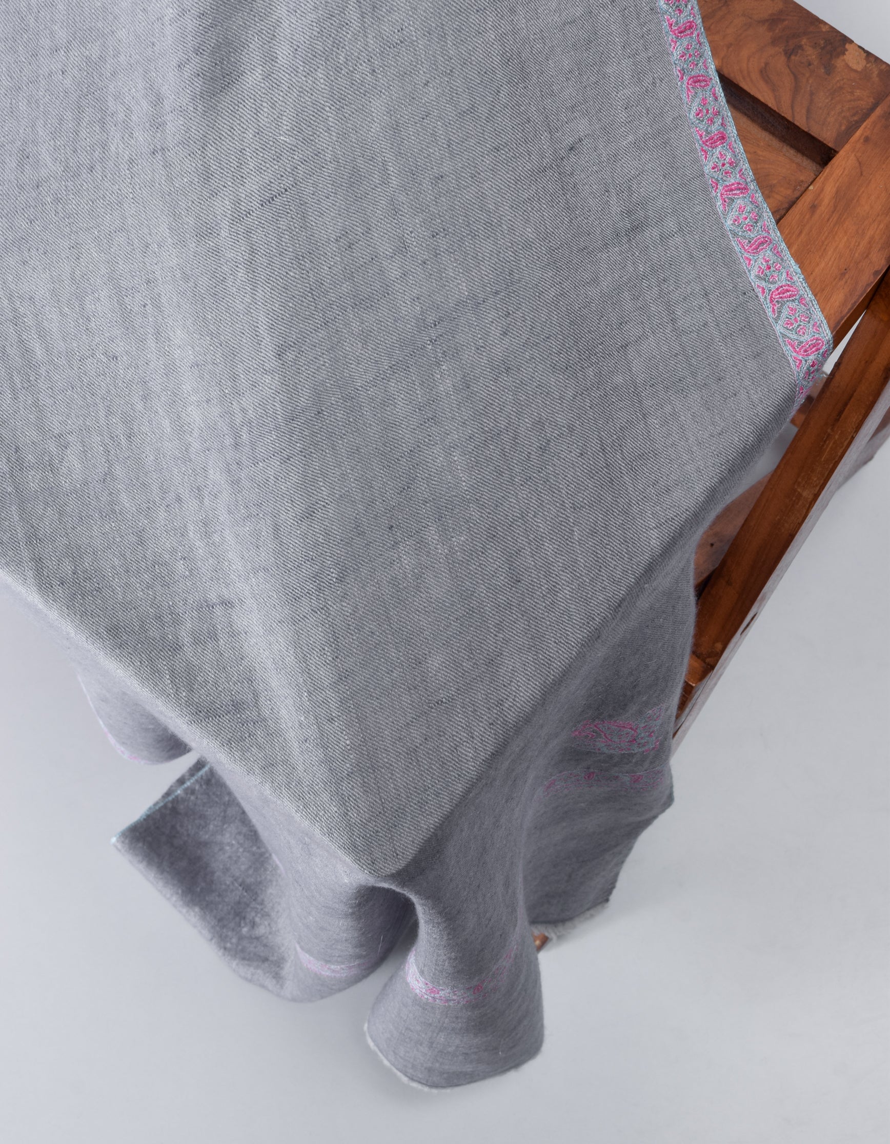 Kashmir Blue Handwoven Sozni Jaali Embroidered Cashmere Pashmina Stole - Kashmir Box