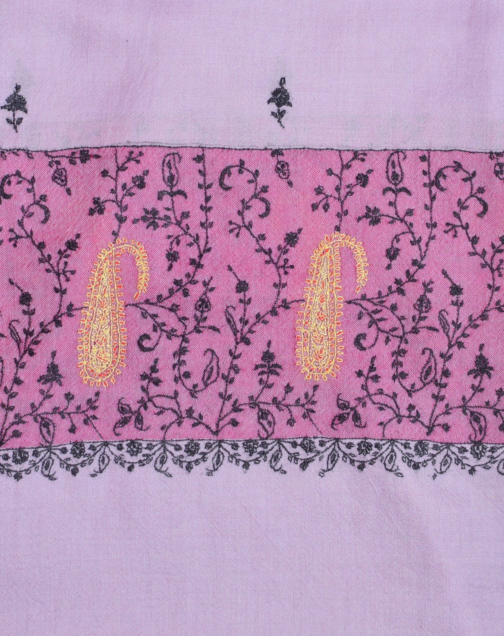 Light Lavender Handwoven Sozni Border Embroidered Cashmere Pashmina Stole - Kashmir Box