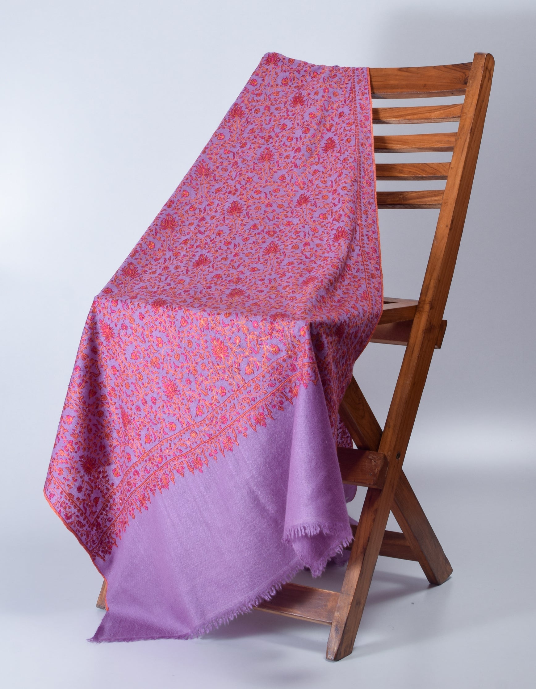 Lavender Handmade Sozni Certified Jaali Embroidered Cashmere Pashmina Stole