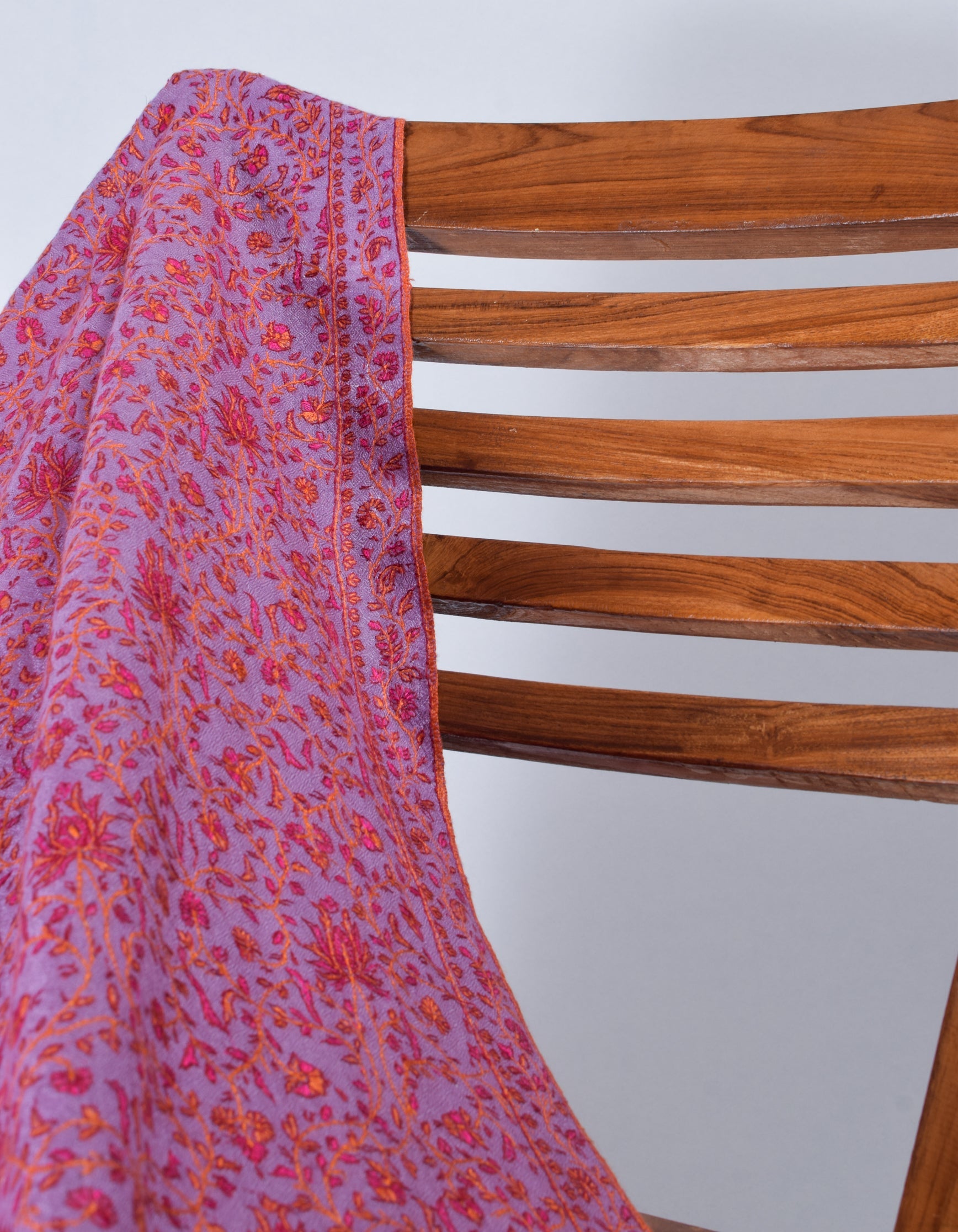 Lavender Handmade Sozni Certified Jaali Embroidered Cashmere Pashmina Stole - Kashmir Box