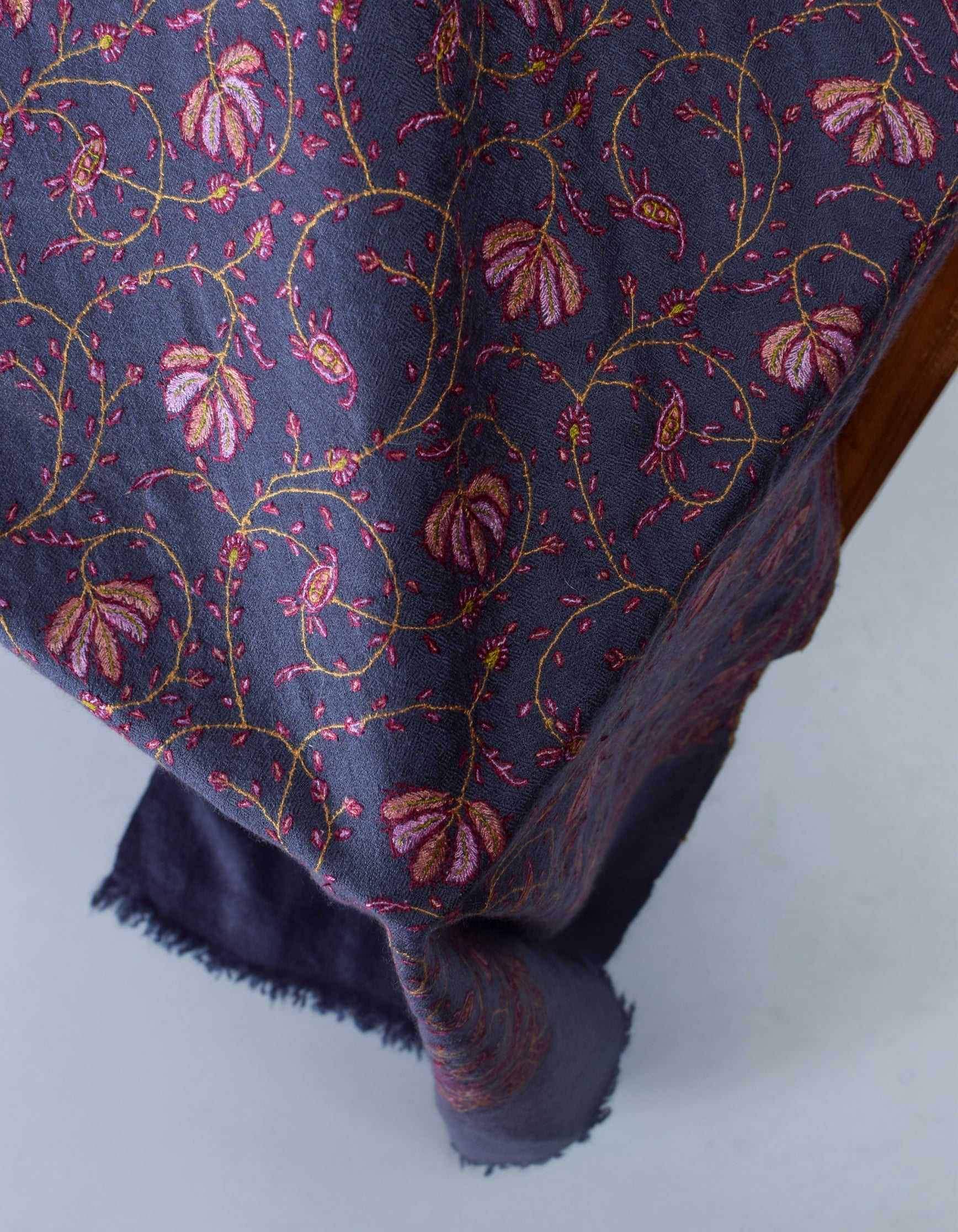 Bluish Grey Handmade Sozni Certified Jaali Embroidered Cashmere Pashmina Stole - Kashmir Box