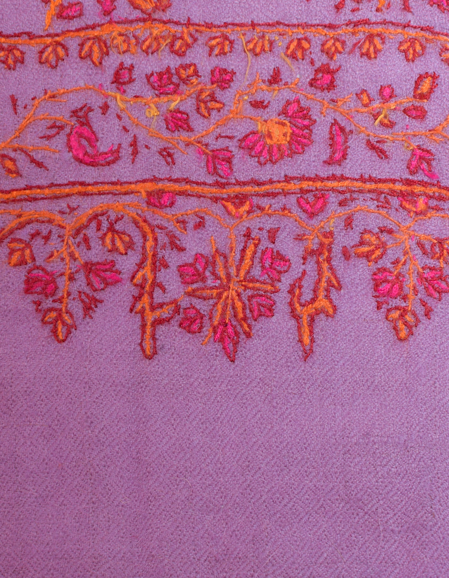 Lavender Handmade Sozni Certified Jaali Embroidered Cashmere Pashmina Stole - Kashmir Box
