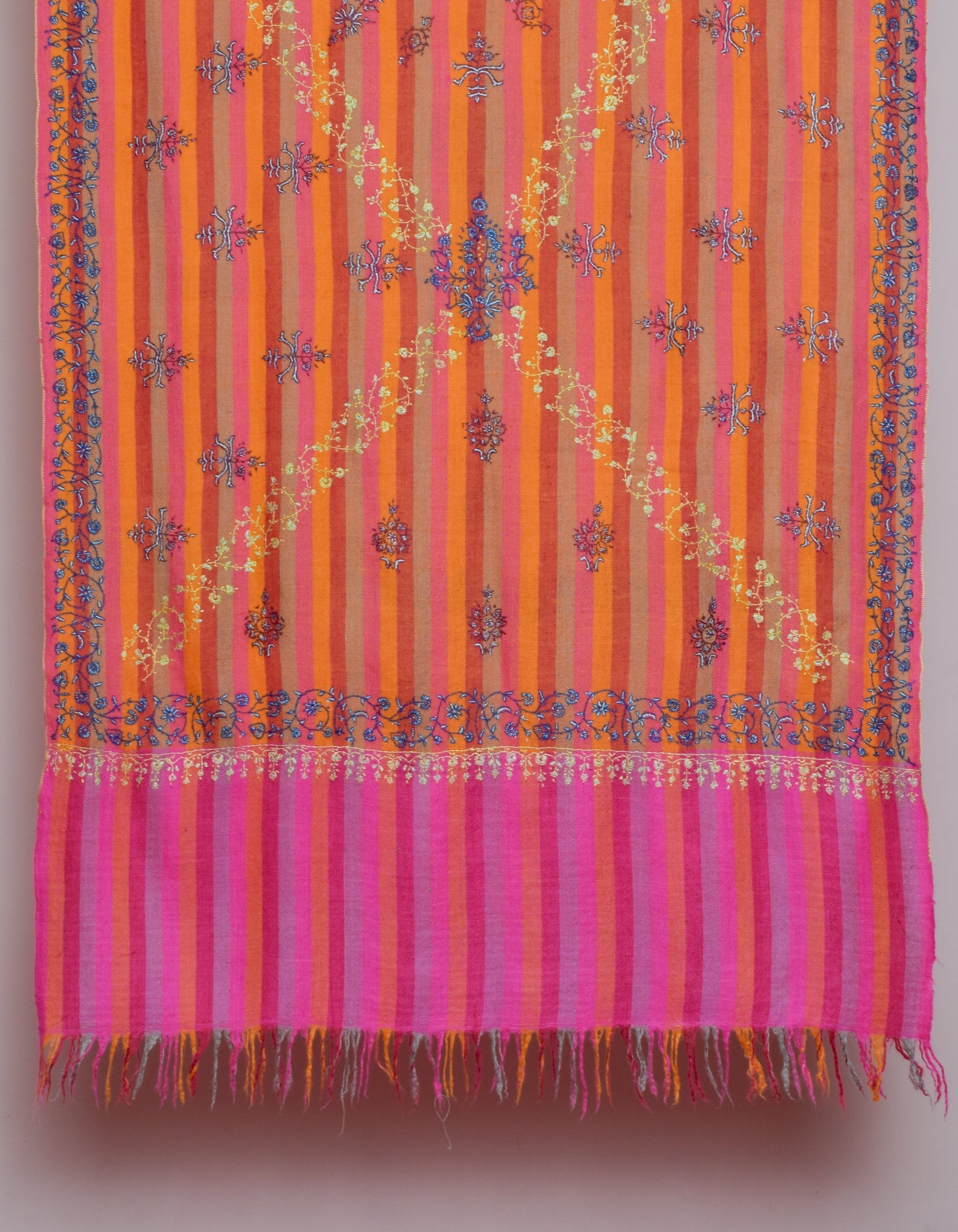 Modern Multicoloured Stripes Handwoven Sozni Embroidered Cashmere Pashmina Stole - Kashmir Box