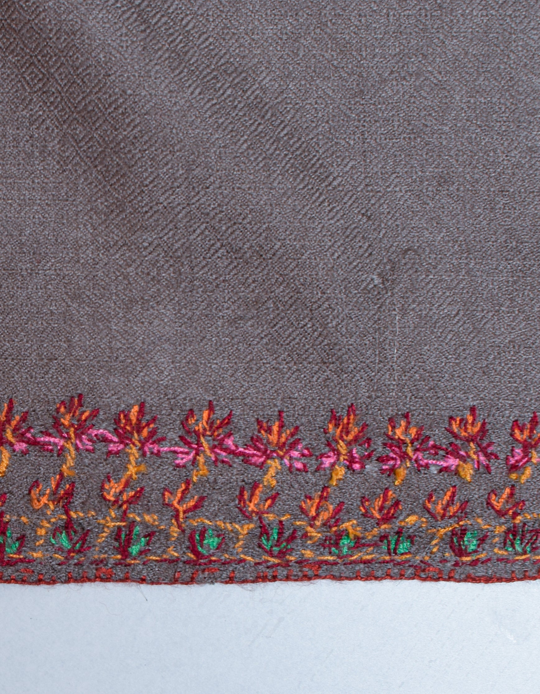Davy Grey Handwoven Sozni Palla Embroidered Cashmere Pashmina Stole