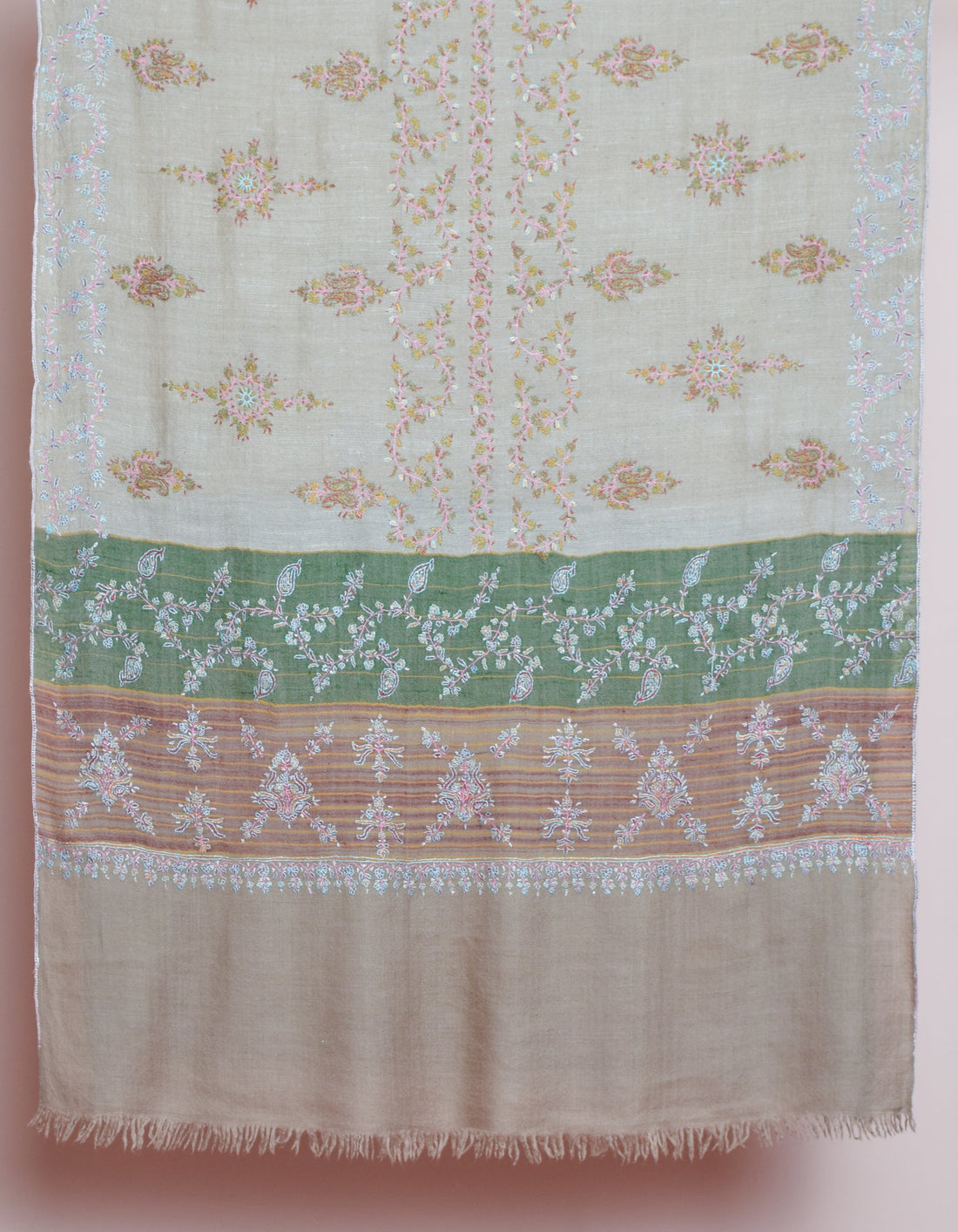 Modern Ash Grey Handwoven Sozni Embroidered Cashmere Pashmina Stole - Kashmir Box
