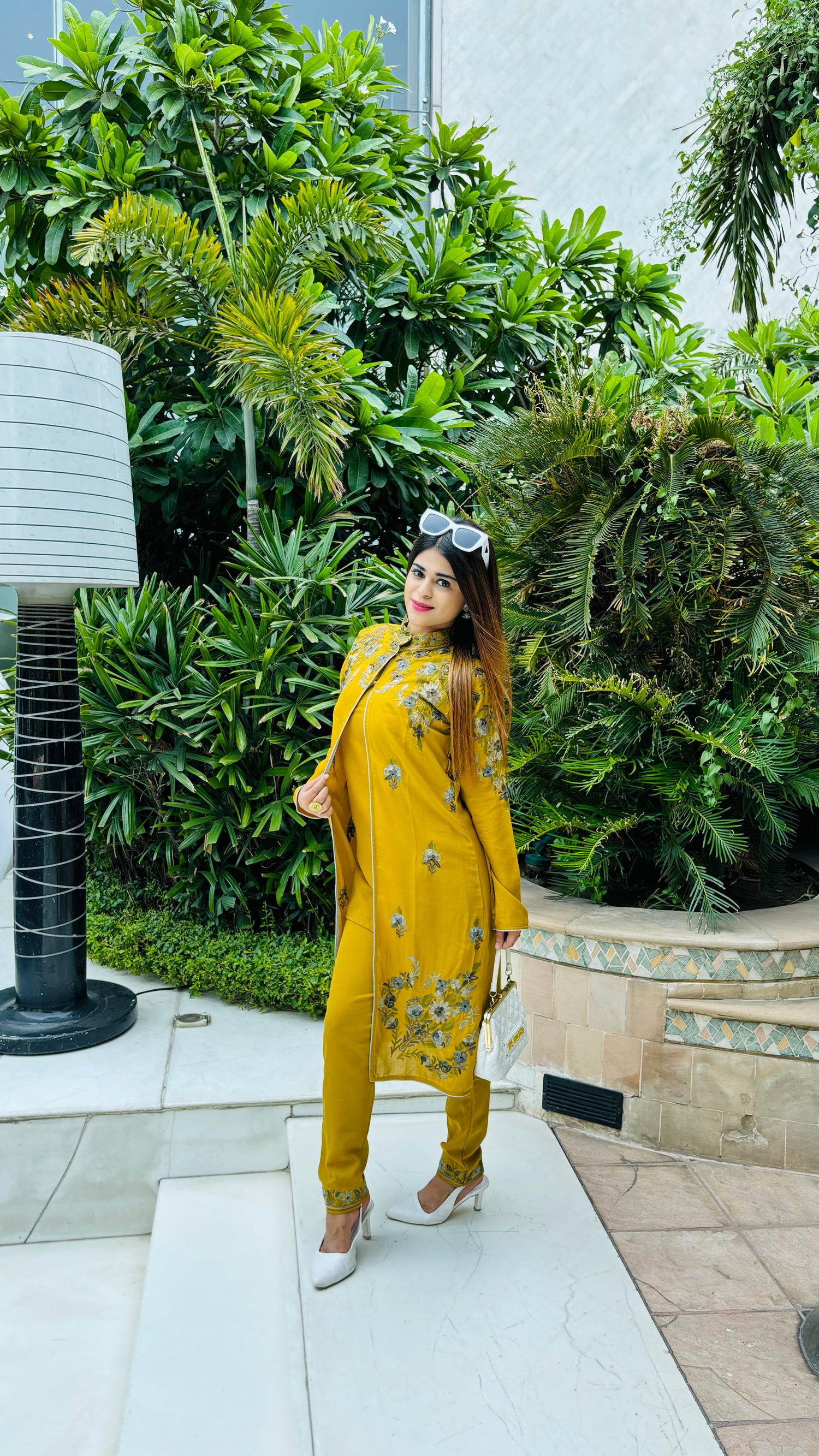 Amber Yellow Embroidered Jacket Co-ord Set