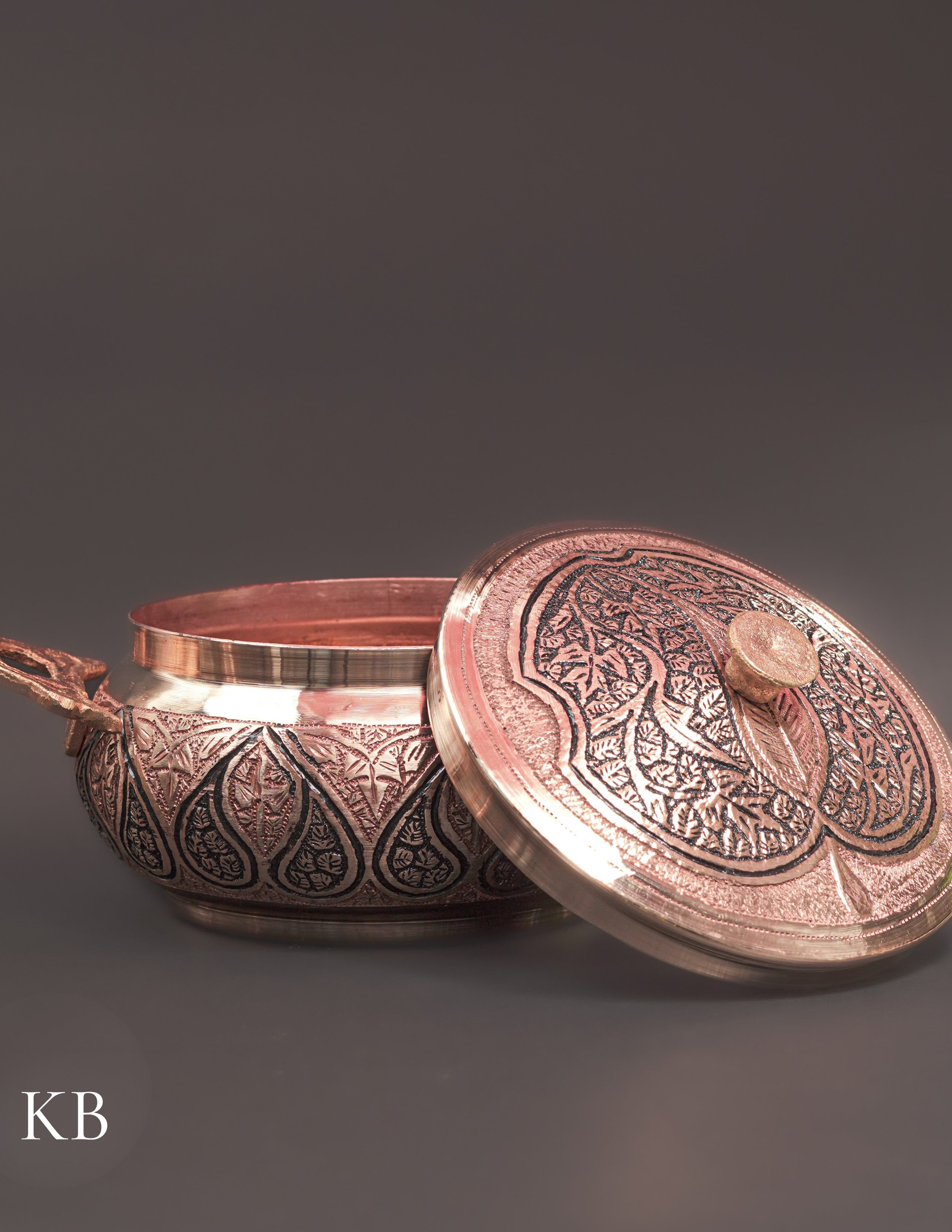 Kashmiri Copperware Serving Bowl with Lid – Artisan-Made | Handcrafted Heritage