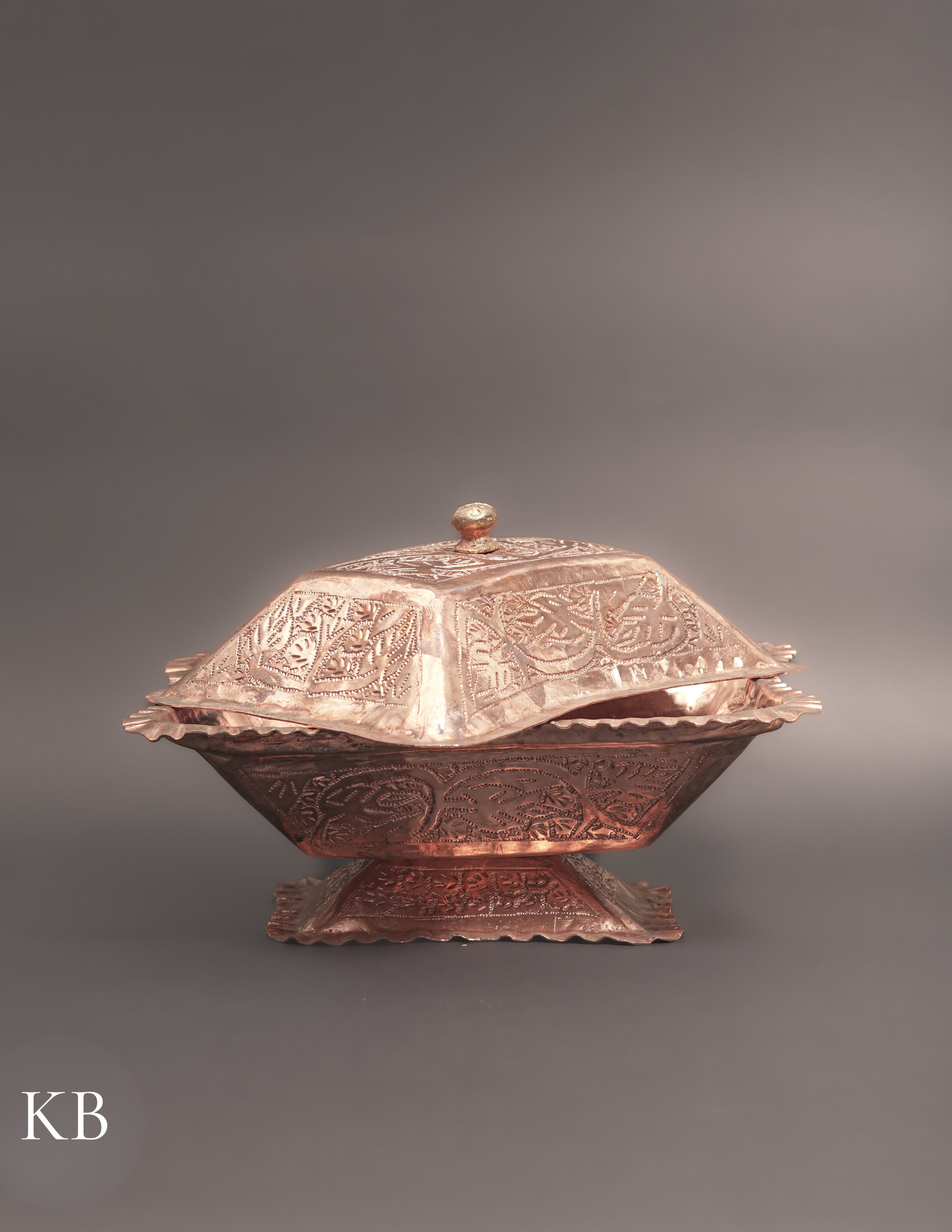 Kashmiri Copperware Butter Box with Stand – Artisan-Made | Handcrafted Heritage