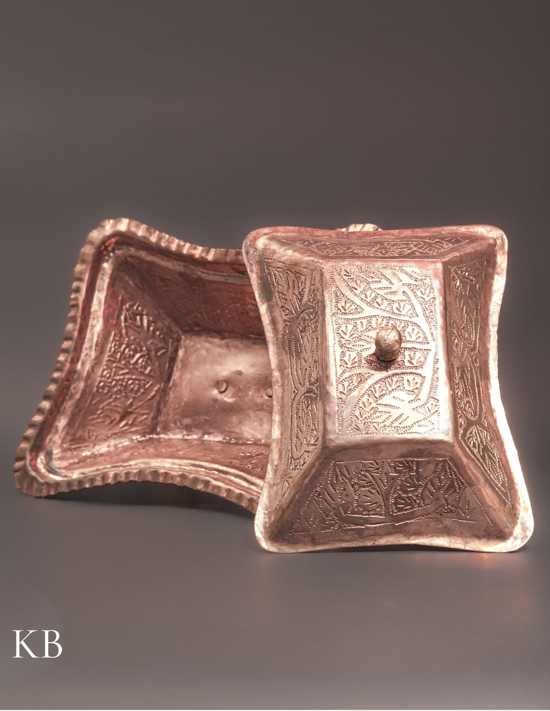 Kashmiri Copperware Butter Box with Stand – Artisan-Made | Handcrafted Heritage