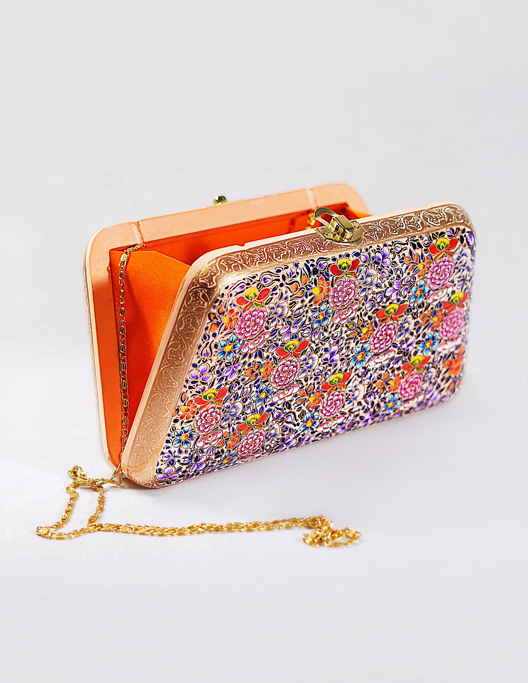 Papier-Mâché Trapezium Clutch — Hand-Painted Design | 13 cm (L) × 21.5 cm (B) × 4.5 cm (H)