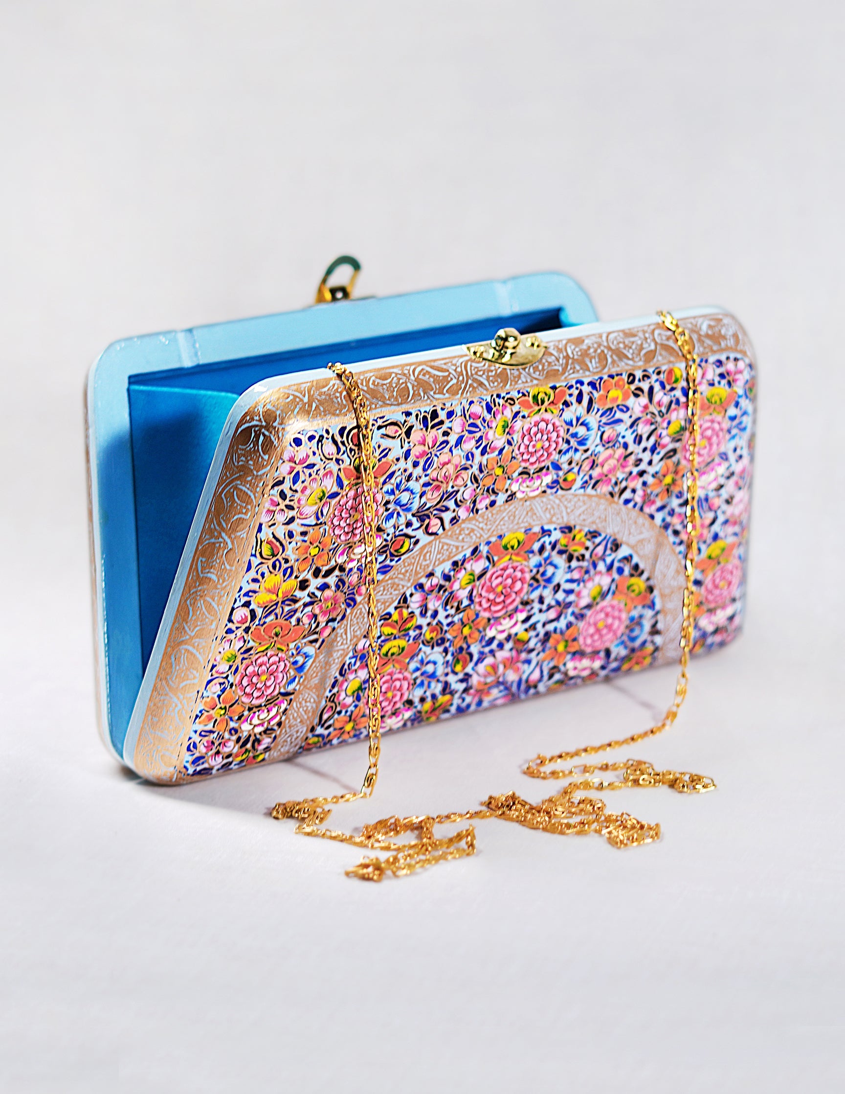 Papier-Mâché Trapezium Clutch — Hand-Painted Design | 13 cm (L) × 21.5 cm (B) × 4 cm (H)