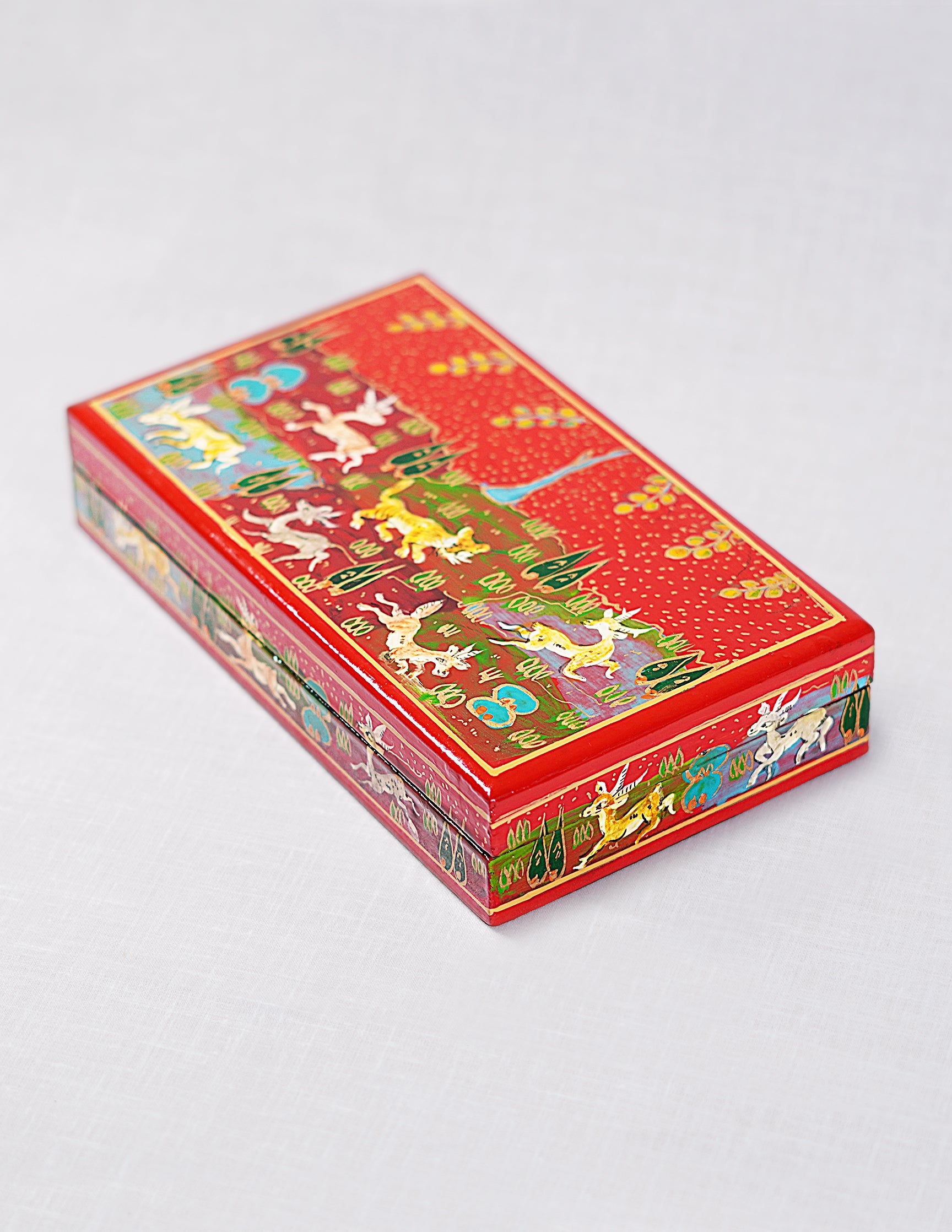 Papier-Mâché Flat Box — Hand-Painted Design | 10 cm (L) × 17.5 cm (B) × 3.5 cm (H)