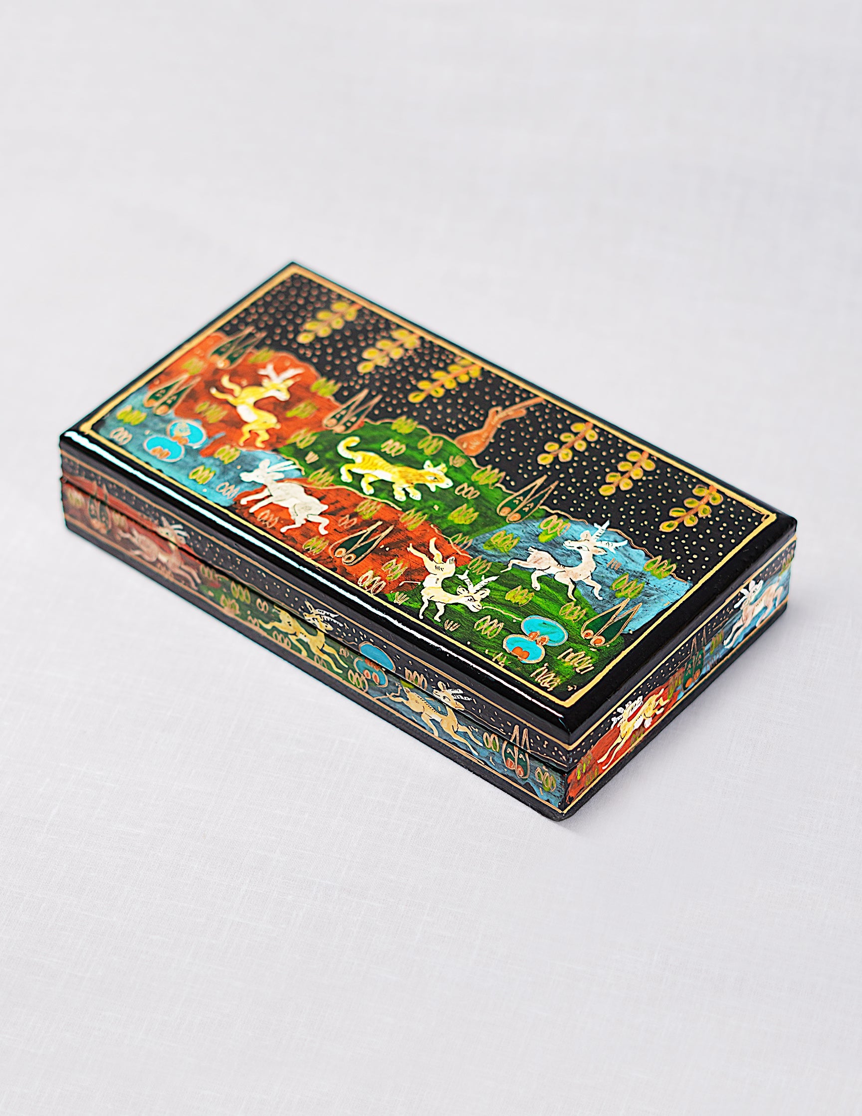 Papier-Mâché Flat Box — Hand-Painted Design | 10 cm (L) × 17.5 cm (B) × 3.5 cm (H)