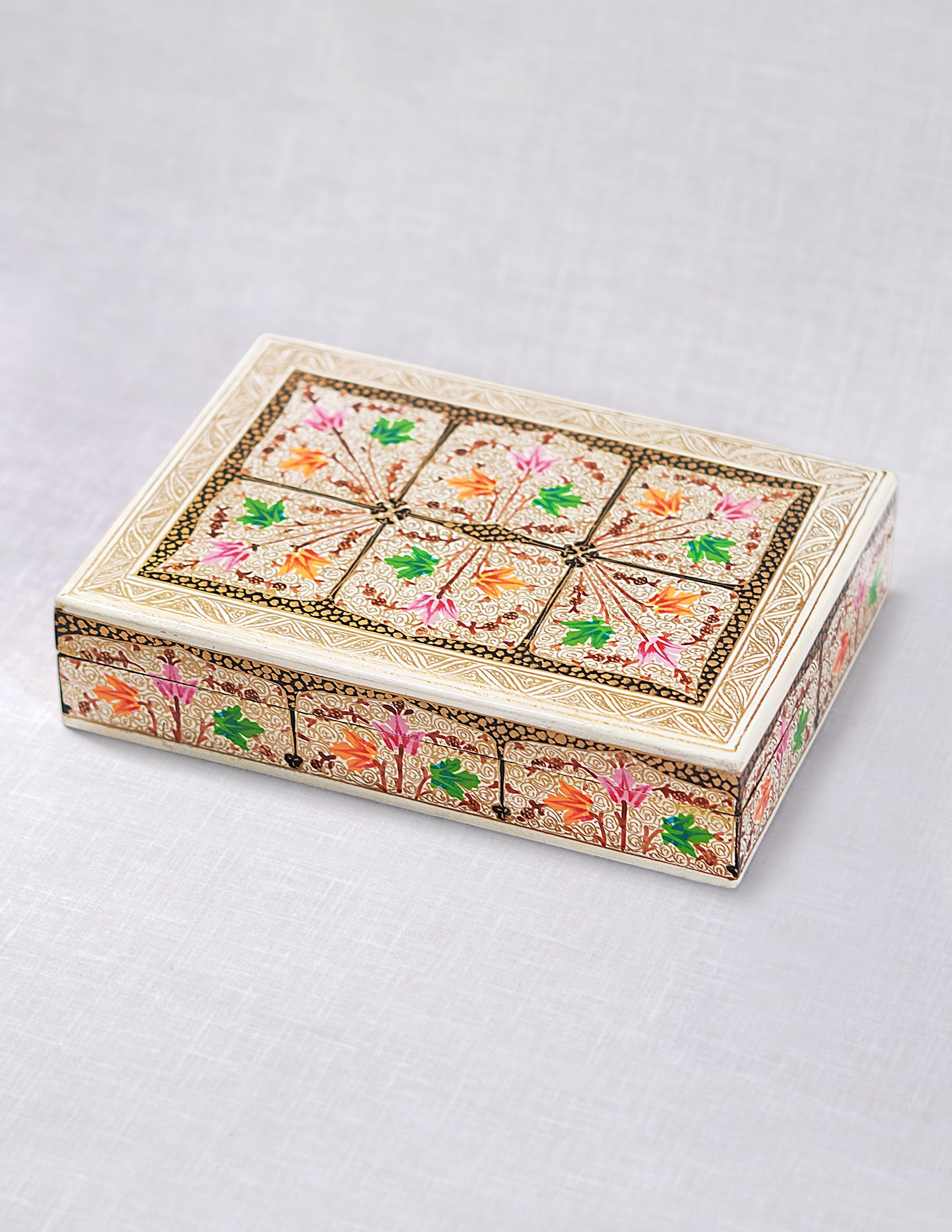 Papier-Mâché Flat Box — Hand-Painted Design | 12.5 cm (L) × 17.5 cm (B) × 4 cm (H)