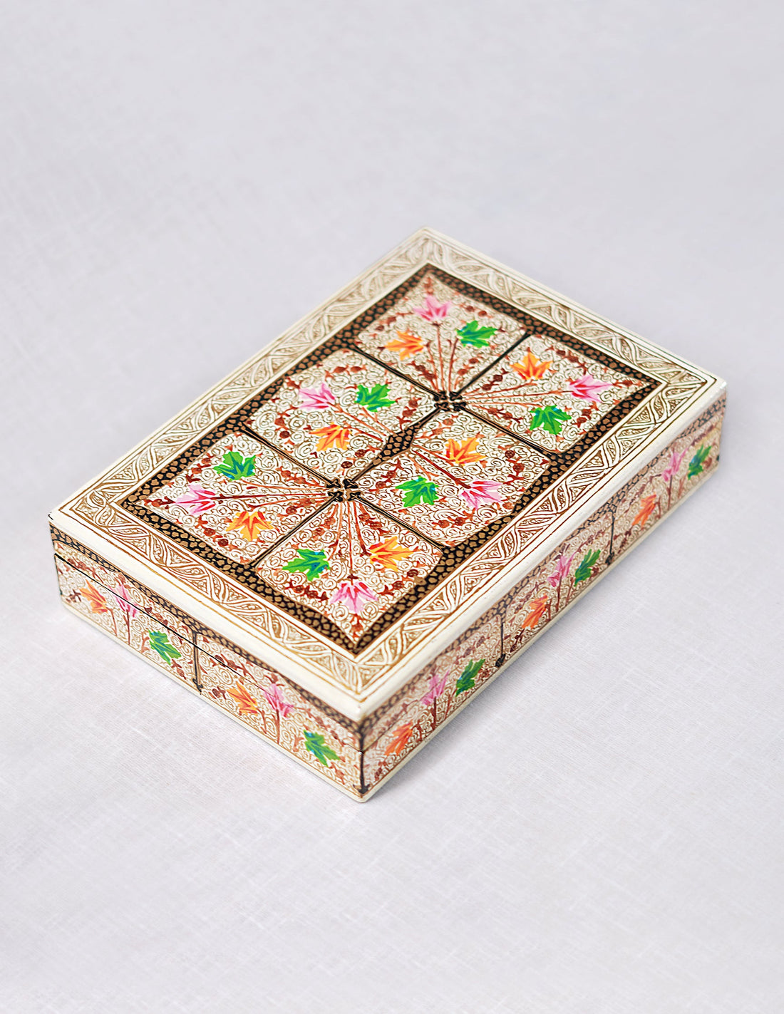 Papier-Mâché Flat Box — Hand-Painted Design | 12.5 cm (L) × 17.5 cm (B) × 4 cm (H)