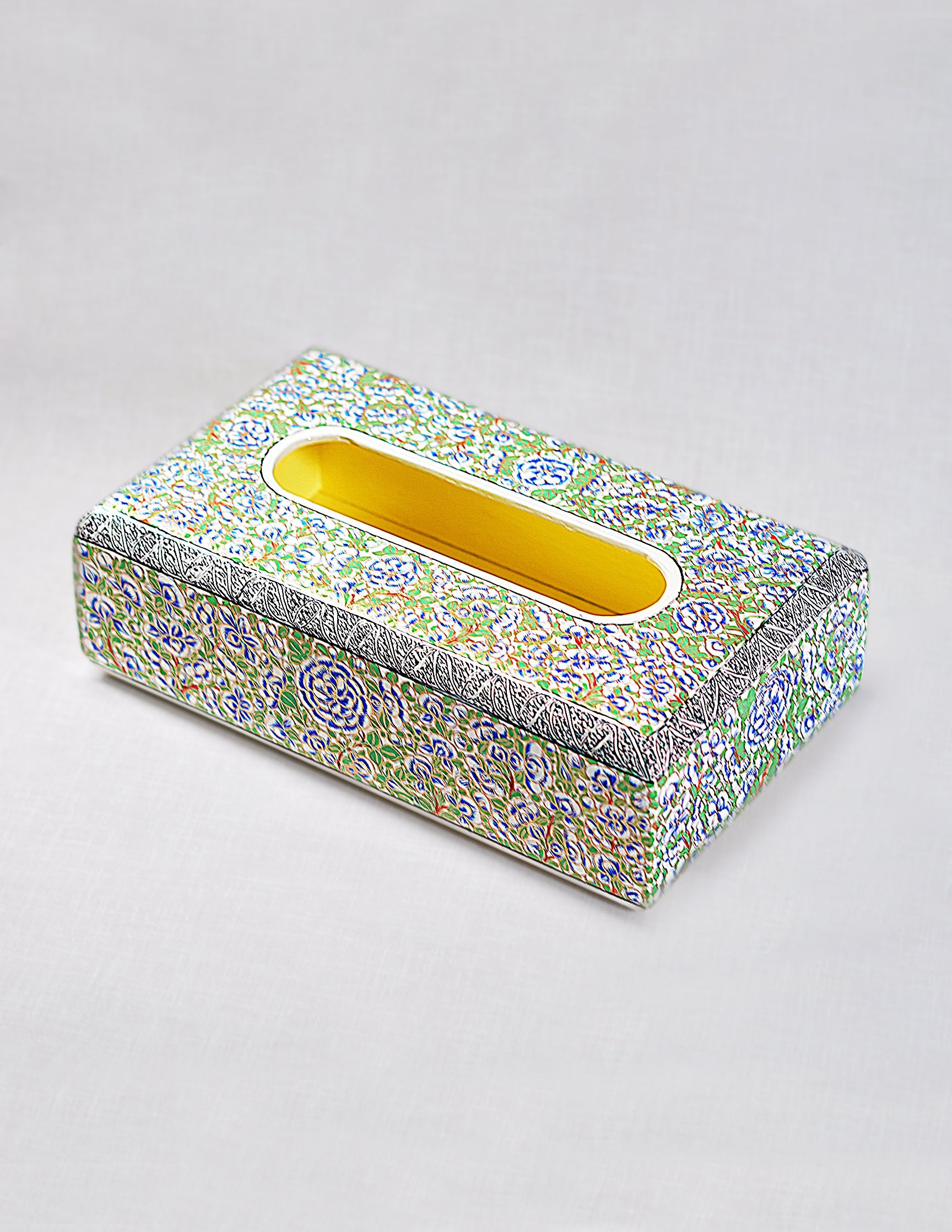 Papier-Mâché Tissue Box — Hand-Painted Design | 14.5 cm (L) × 25 cm (B) × 7.5 cm (H)
