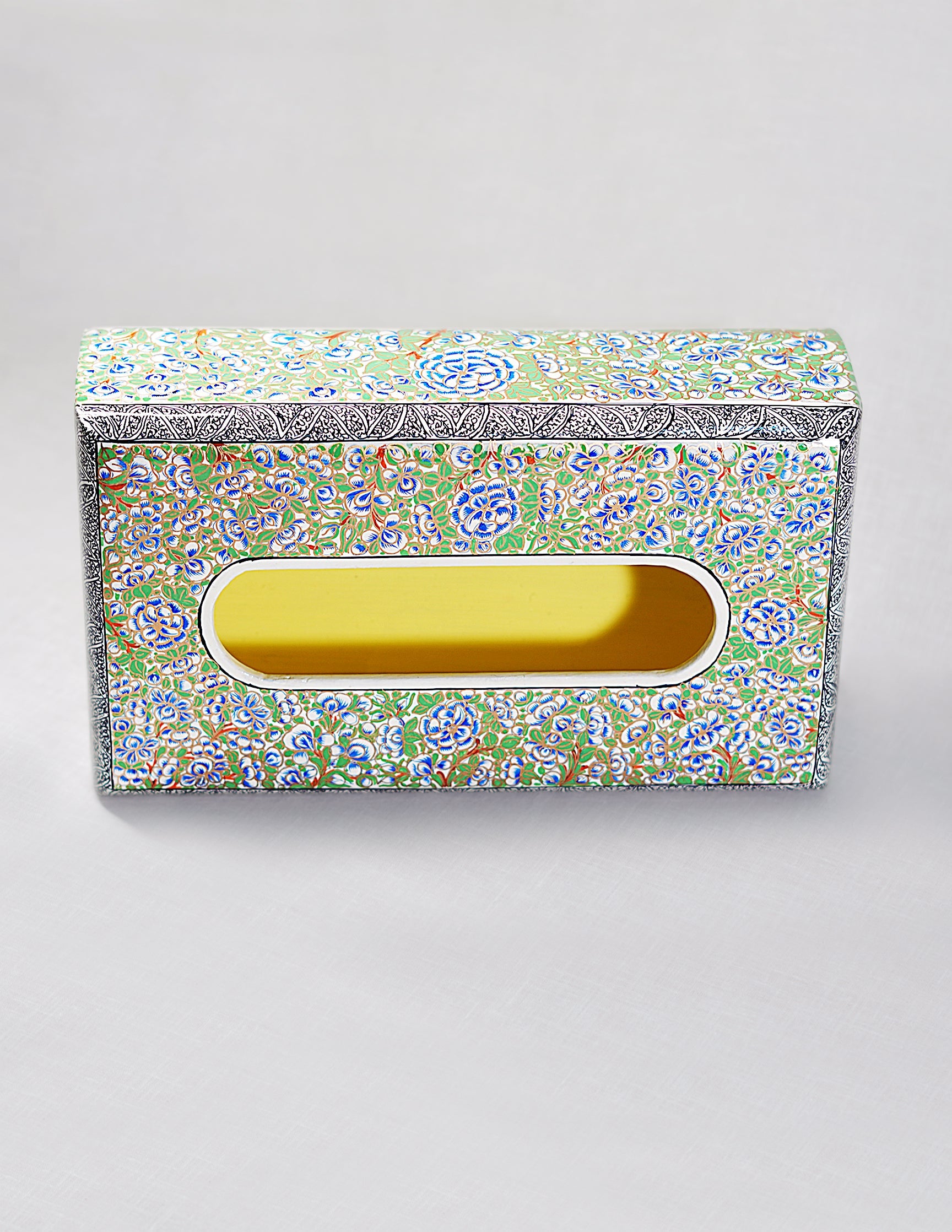 Papier-Mâché Tissue Box — Hand-Painted Design | 14.5 cm (L) × 25 cm (B) × 7.5 cm (H)