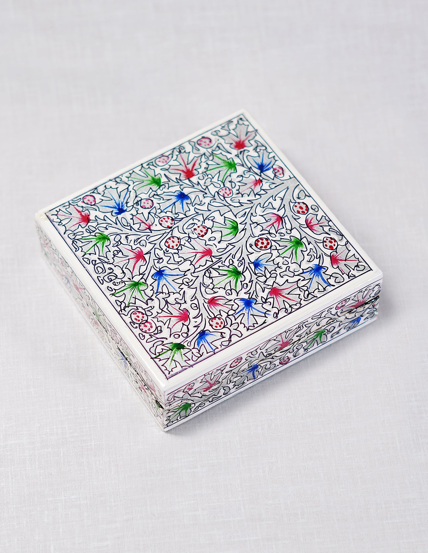 Papier-Mâché Coaster Set — Hand-Painted Design | 11.2 cm (L) × 11.2 cm (B) × 3.5 cm (H)