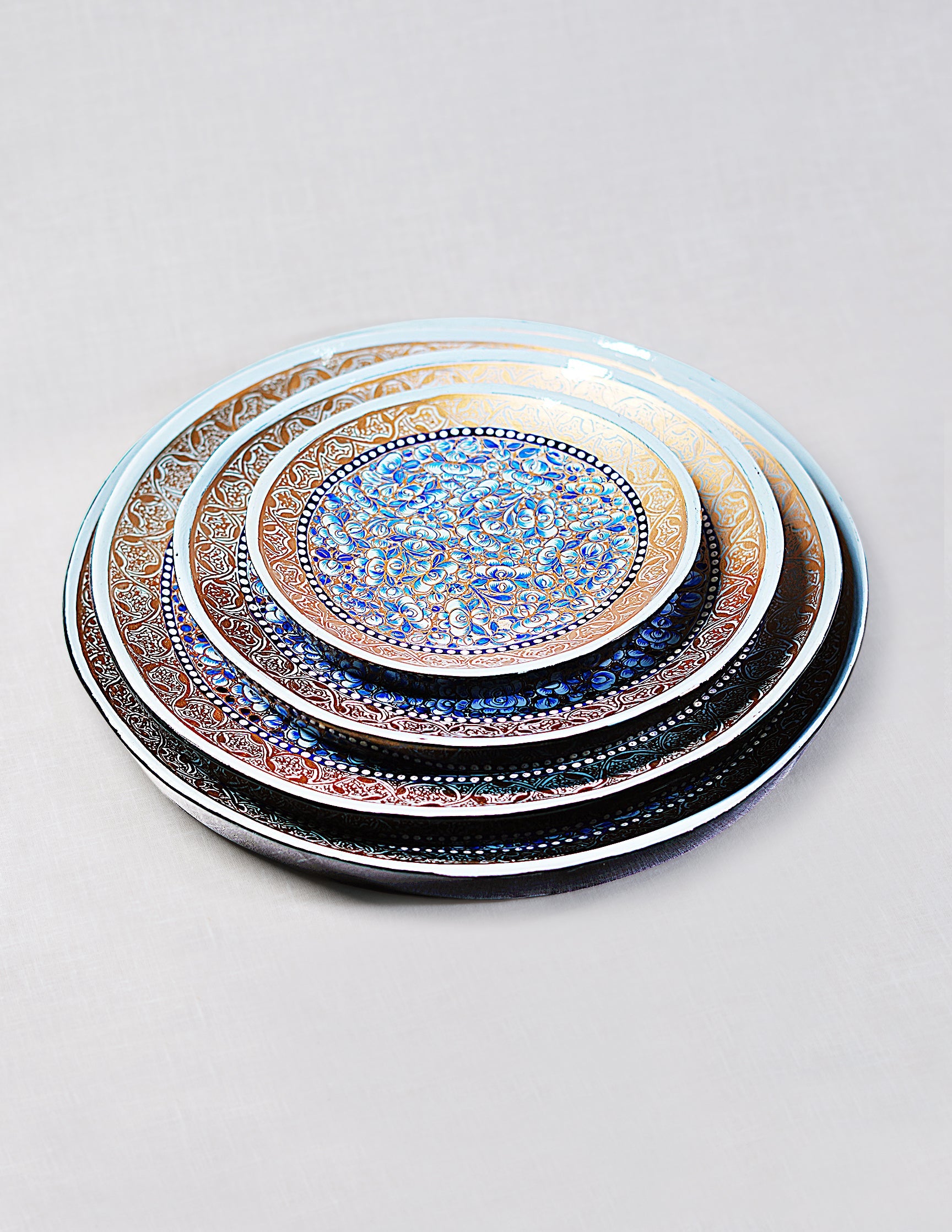 Papier-Mâché Roti Plate / Wall Plate — Hand-Painted Design | Ø 15 cm, Ø 20 cm, Ø 25 cm & Ø 28 cm (set of 4 plates)