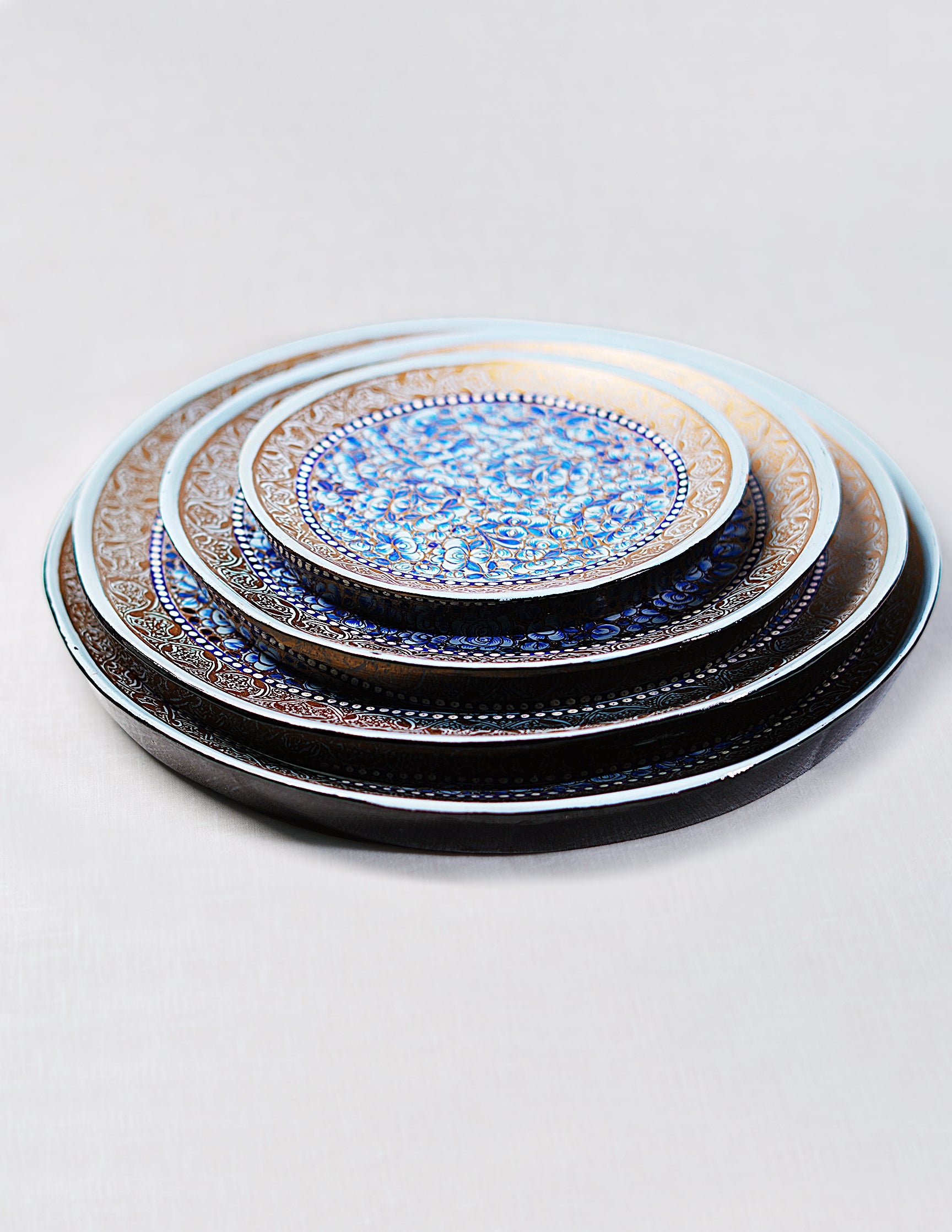 Papier-Mâché Roti Plate / Wall Plate — Hand-Painted Design | Ø 15 cm, Ø 20 cm, Ø 25 cm & Ø 28 cm (set of 4 plates)