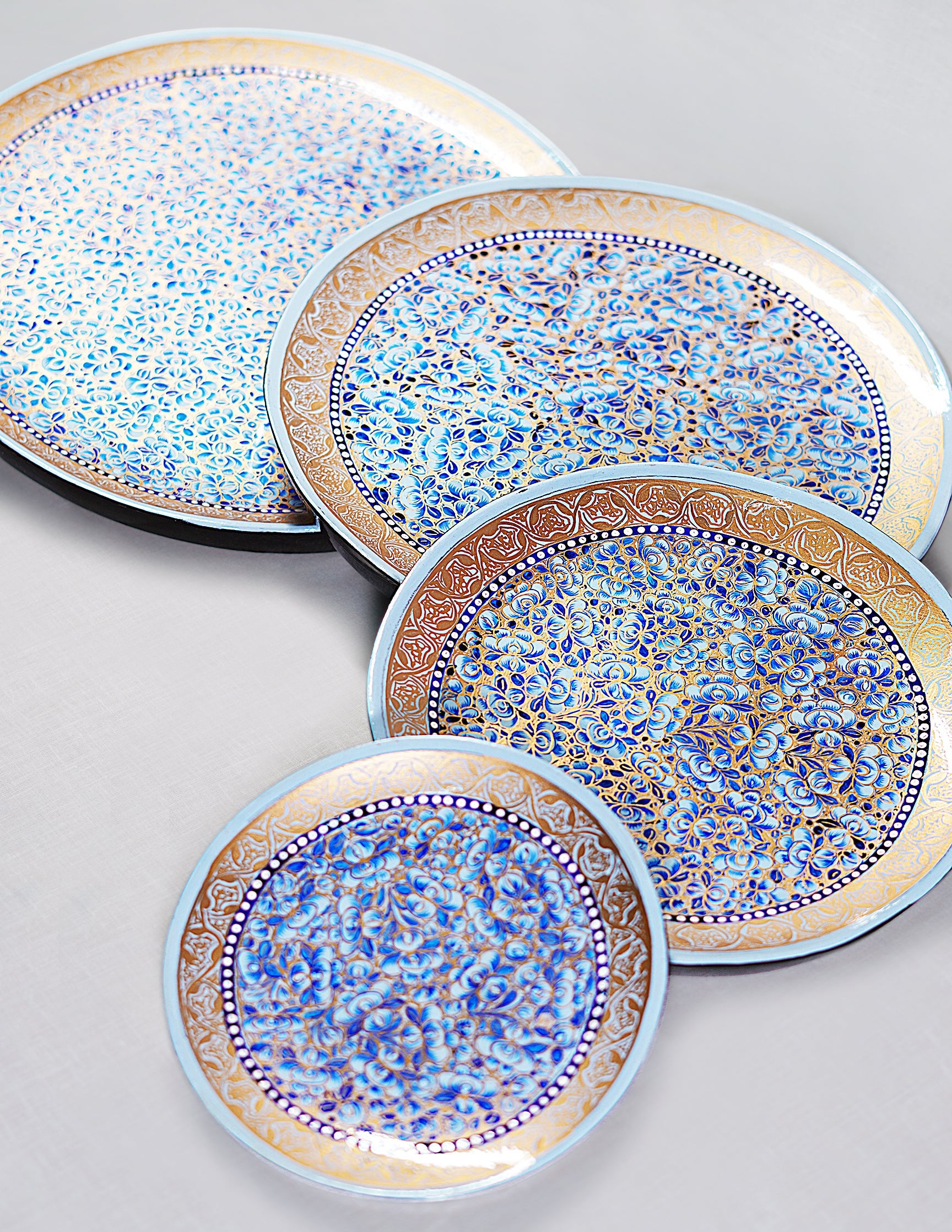 Papier-Mâché Roti Plate / Wall Plate — Hand-Painted Design | Ø 15 cm, Ø 20 cm, Ø 25 cm & Ø 28 cm (set of 4 plates)