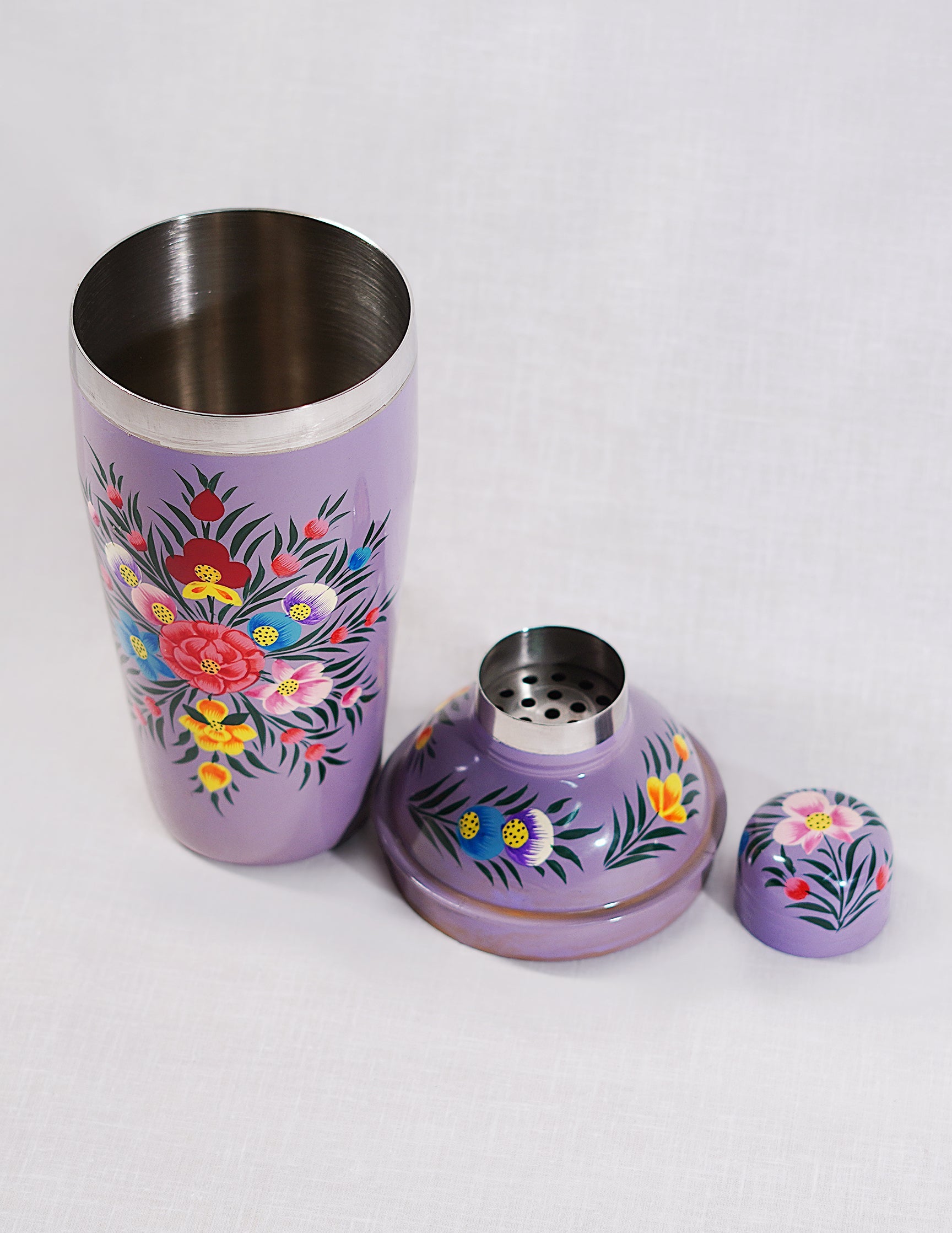 Papier-Mâché Cocktail Shaker — Hand-Painted Design | Ø 8.5 cm × 24 cm (H)