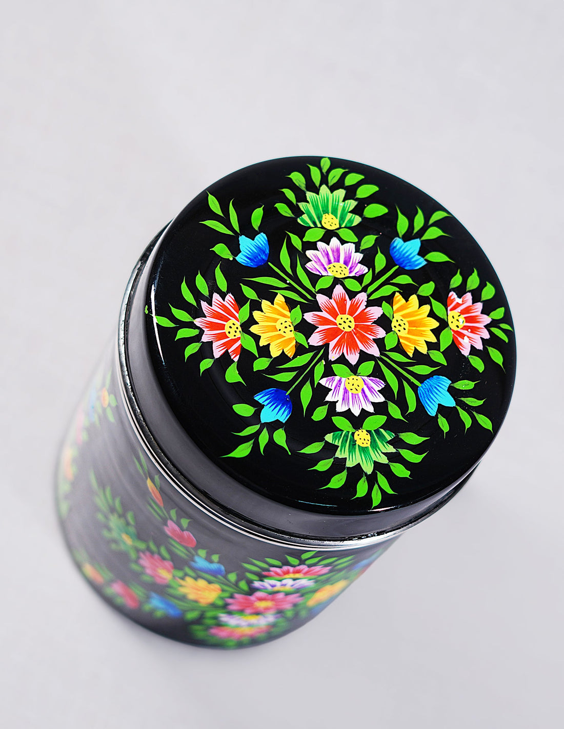 Papier-Mâché Canister Box — Hand-Painted Design | Ø 10.5 cm × 15 cm (H)
