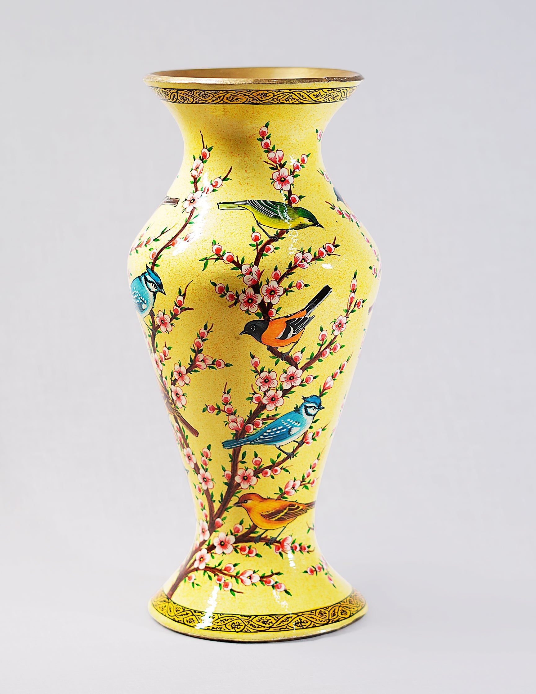 Papier-Mâché Flower Vase — Hand-Painted Design | Ø 11.5 cm × 29 cm (H)