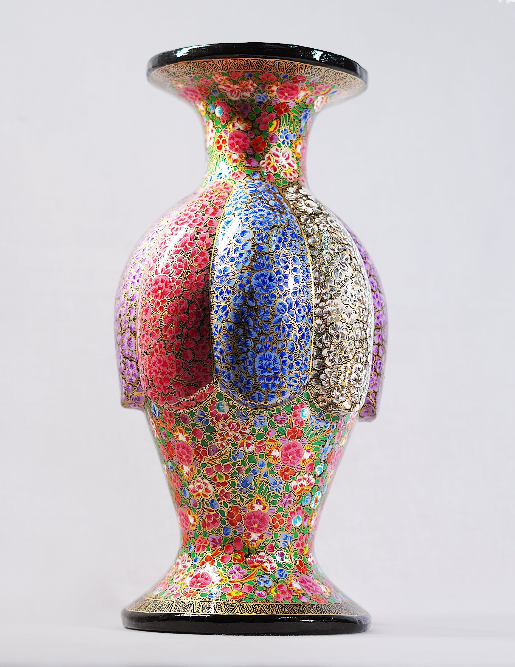 Papier-Mâché Flower Vase — Hand-Painted Design | Ø 15 cm × 38 cm (H)