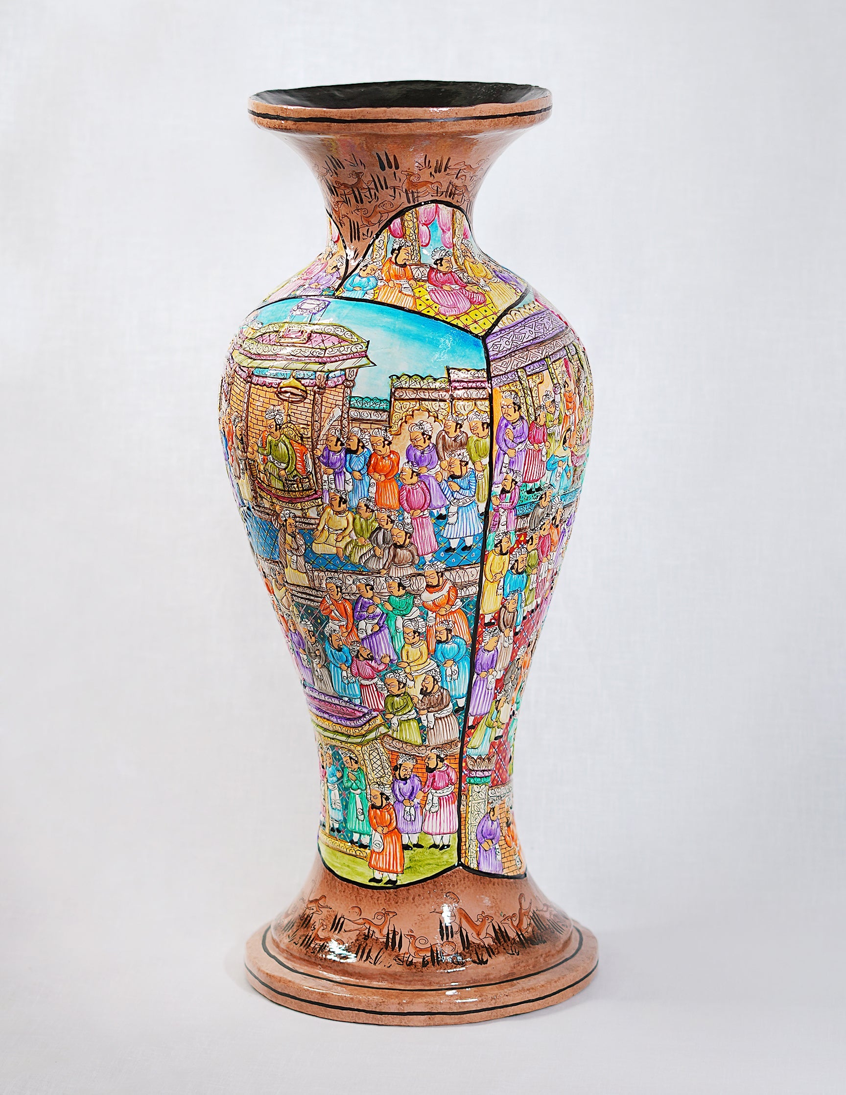 Papier-Mâché Flower Vase — Hand-Painted Design | Ø 17 cm × 51 cm (H)