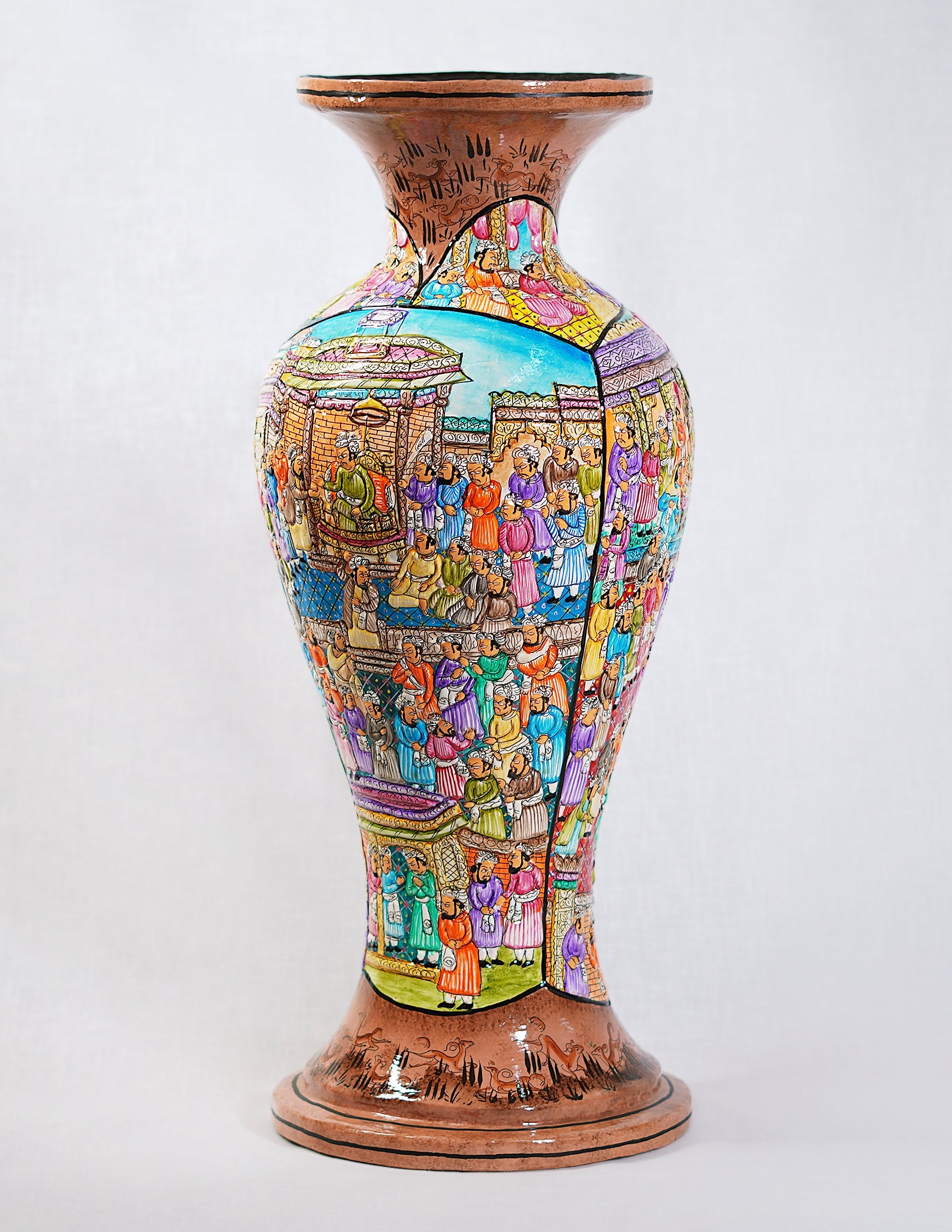 Papier-Mâché Flower Vase — Hand-Painted Design | Ø 17 cm × 51 cm (H)