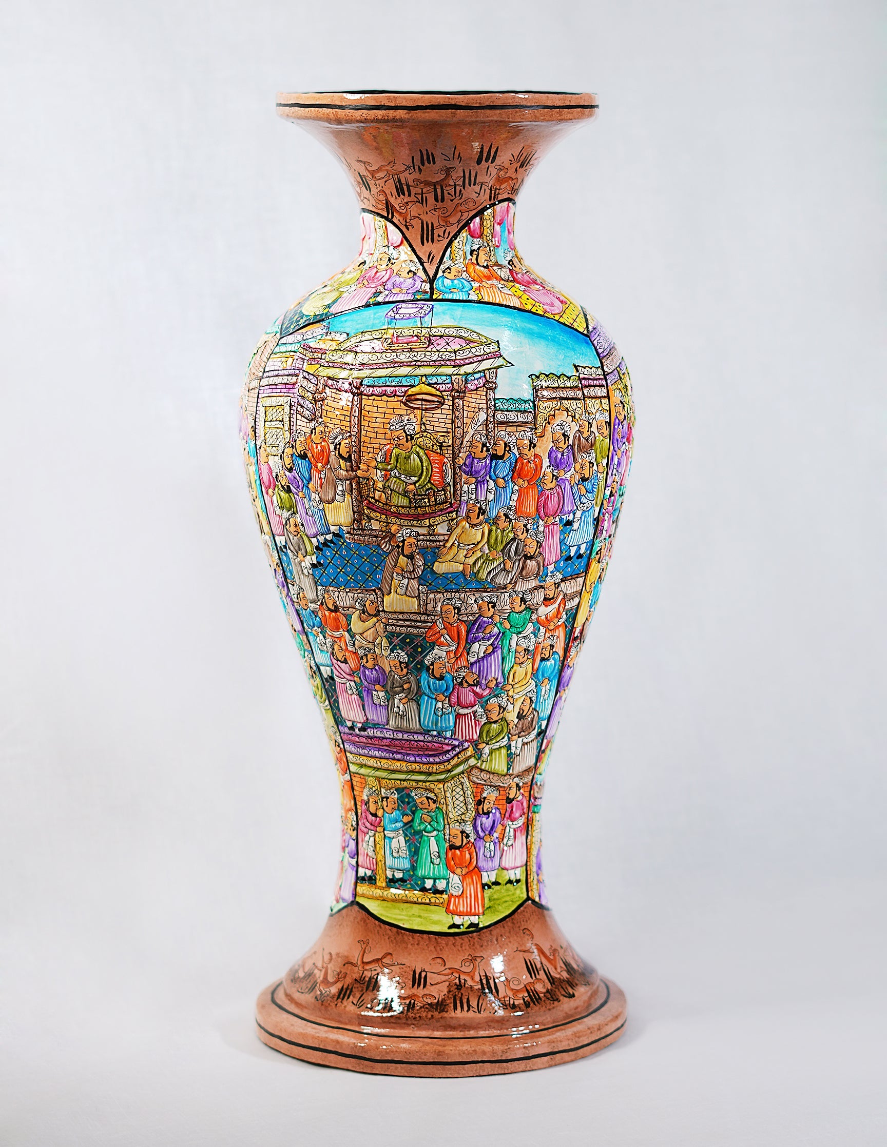Papier-Mâché Flower Vase — Hand-Painted Design | Ø 17 cm × 51 cm (H)
