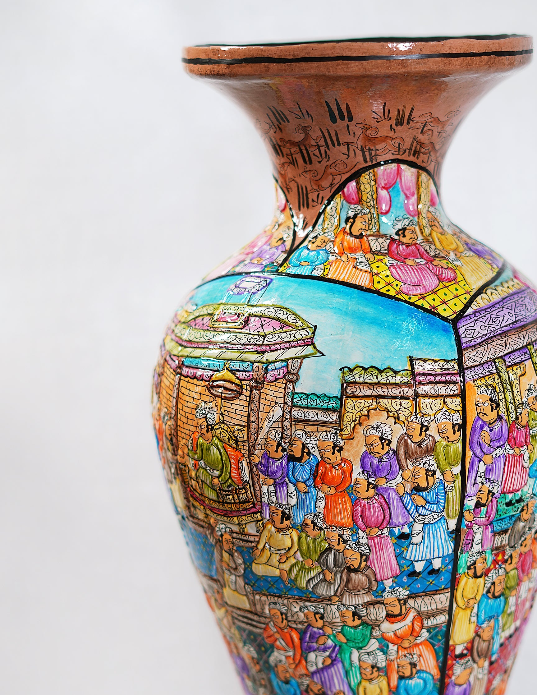 Papier-Mâché Flower Vase — Hand-Painted Design | Ø 17 cm × 51 cm (H)