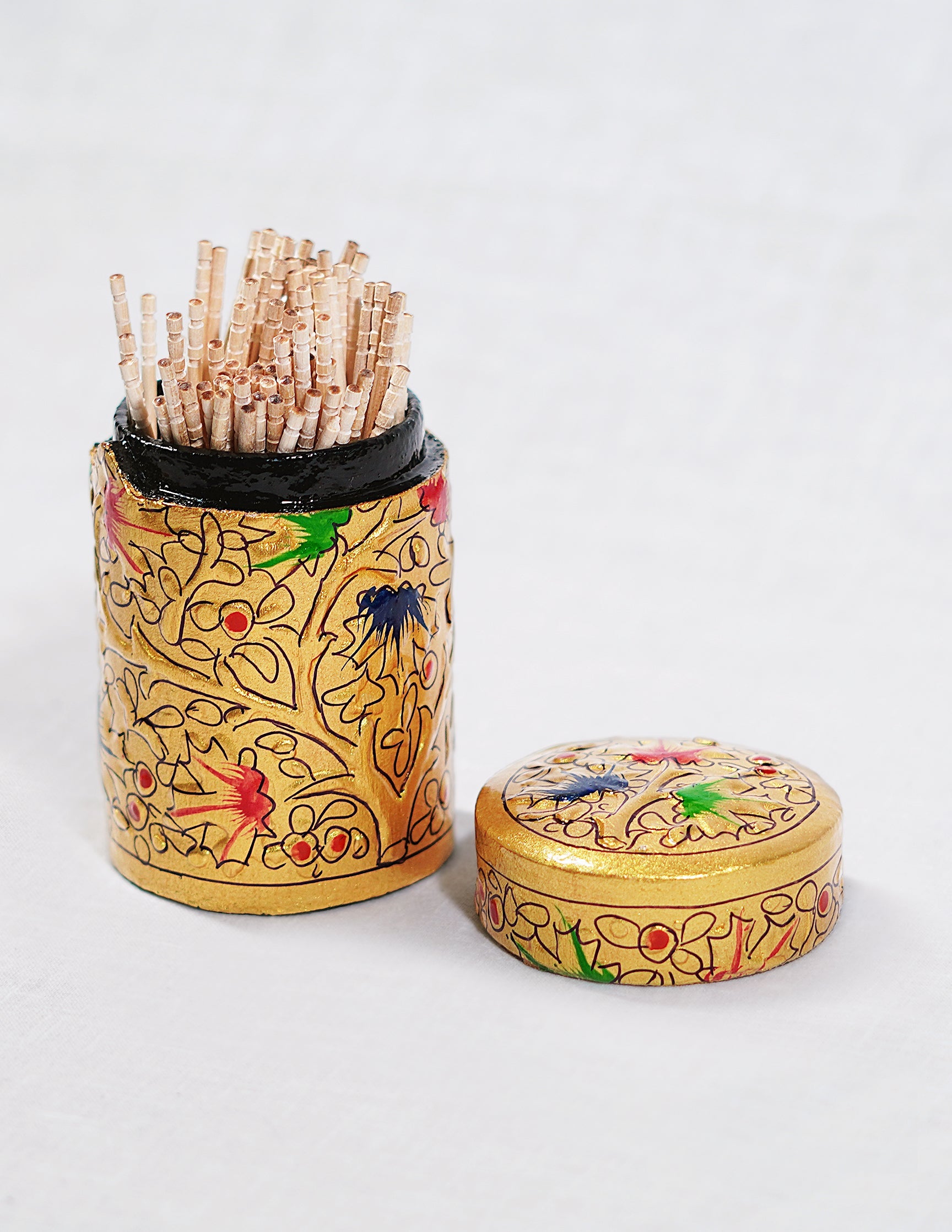 Papier-Mâché Toothpick Holder — Hand-Painted Design | Ø 4 cm × 7 cm (H)