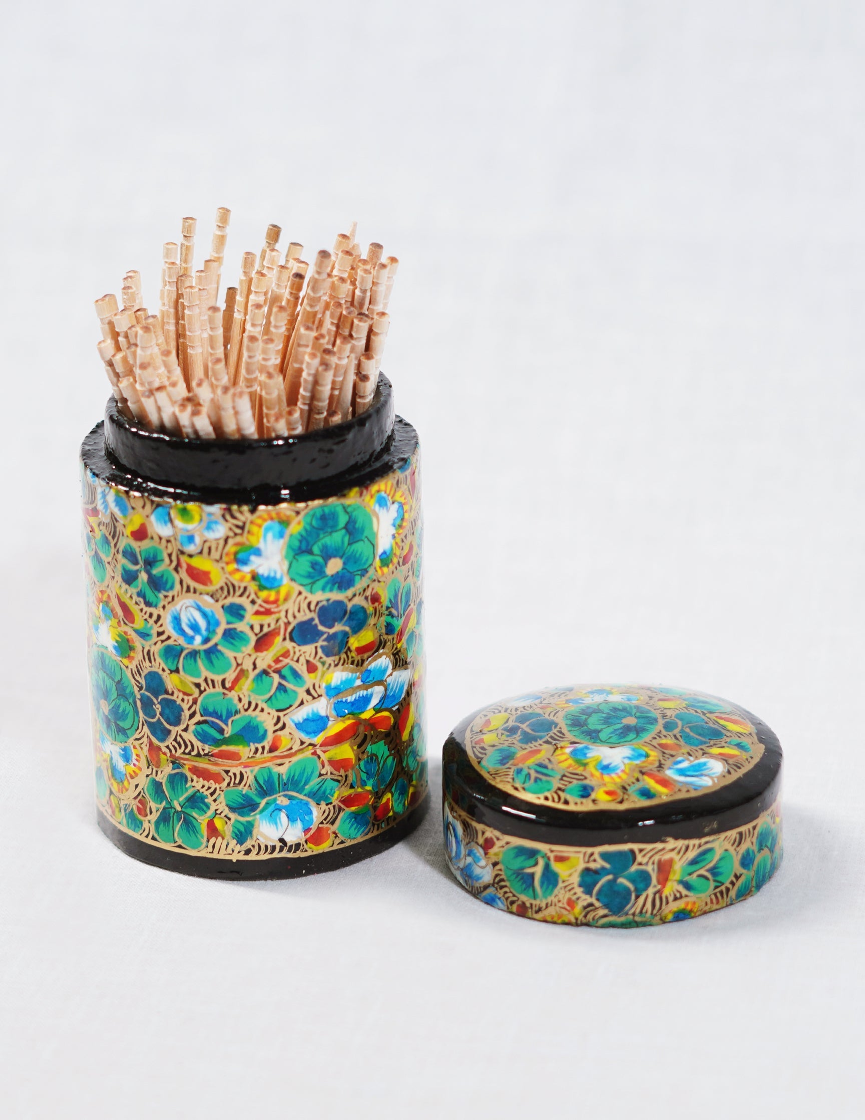 Papier-Mâché Toothpick Holder — Hand-Painted Design | Ø 4 cm × 7 cm (H)