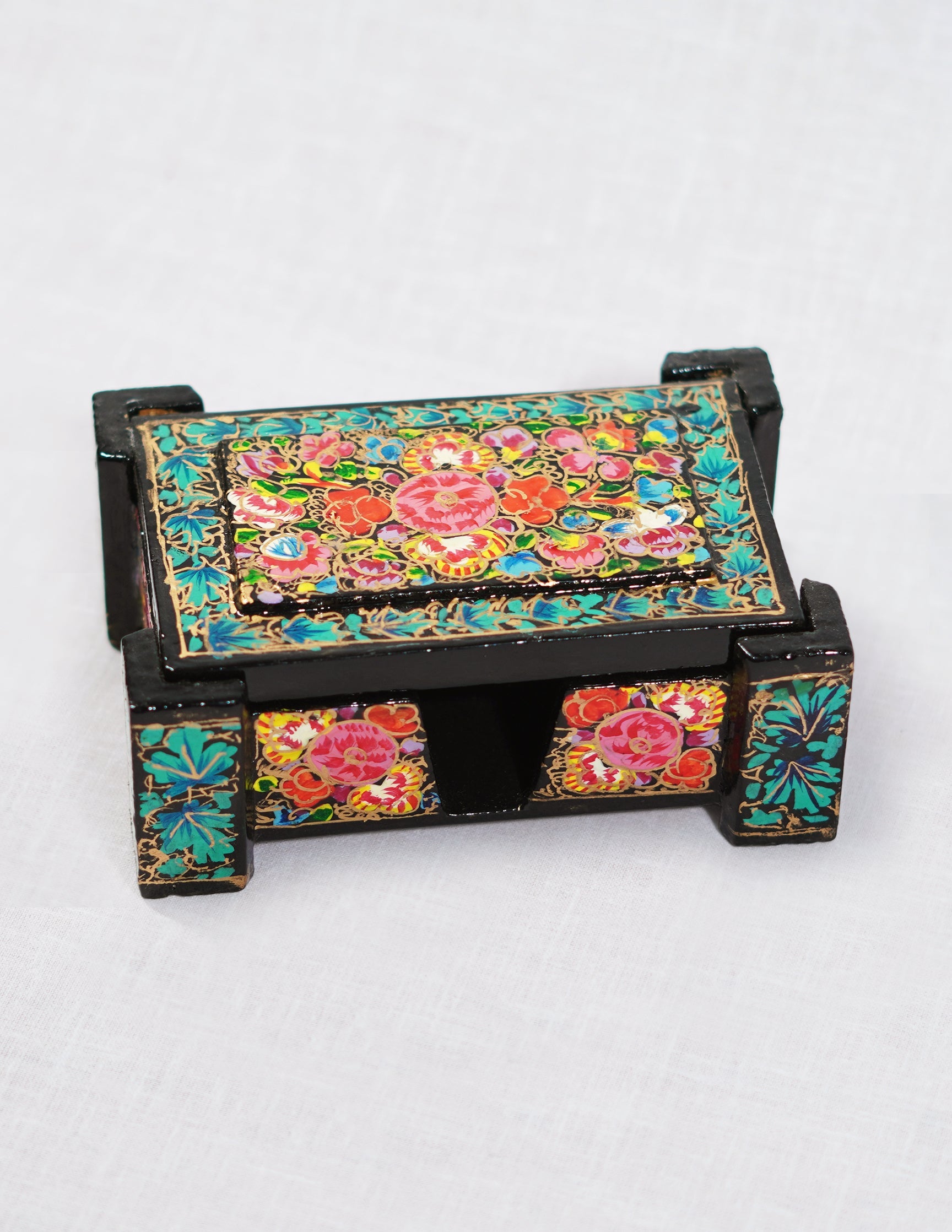 Papier-Mâché Card Box — Hand-Painted Design | 8 cm (L) × 11.5 cm (B) × 4.25 cm (H)