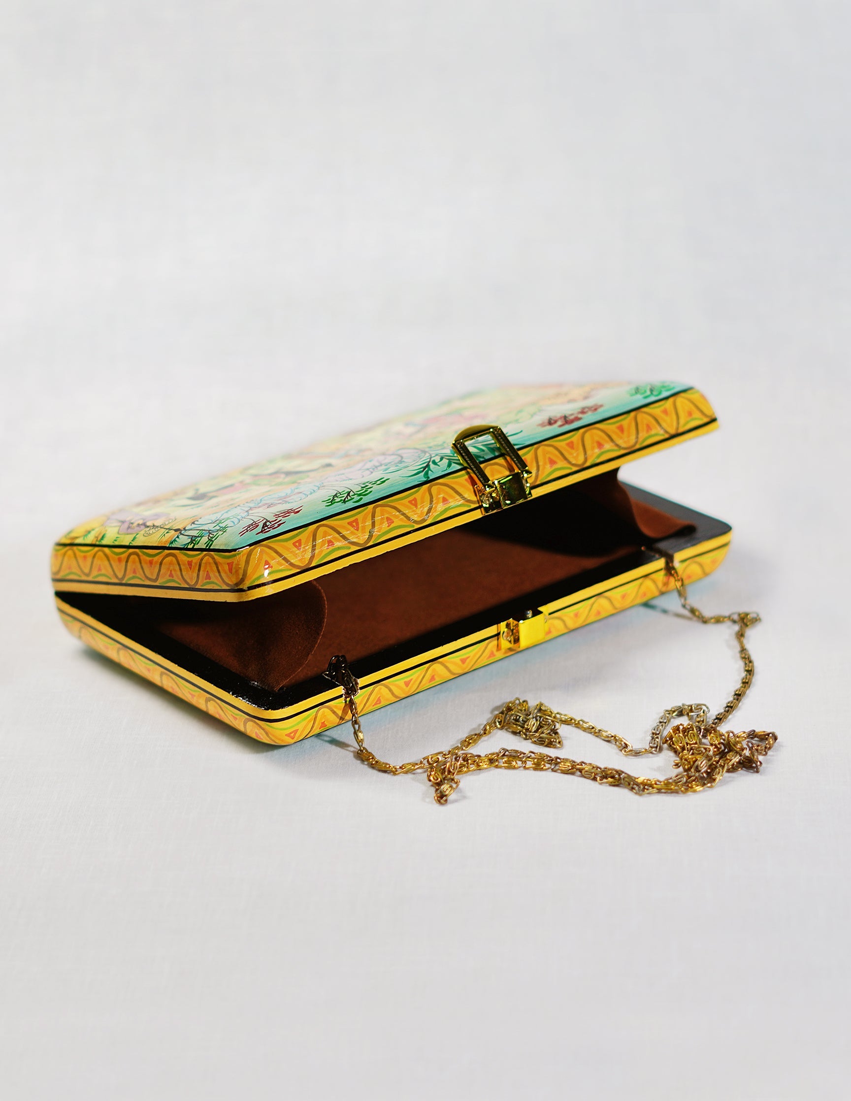 Papier-Mâché Rectangular Clutch — Hand-Painted Design | 12.5 cm (L) × 20 cm (B) × 3.5 cm (H)